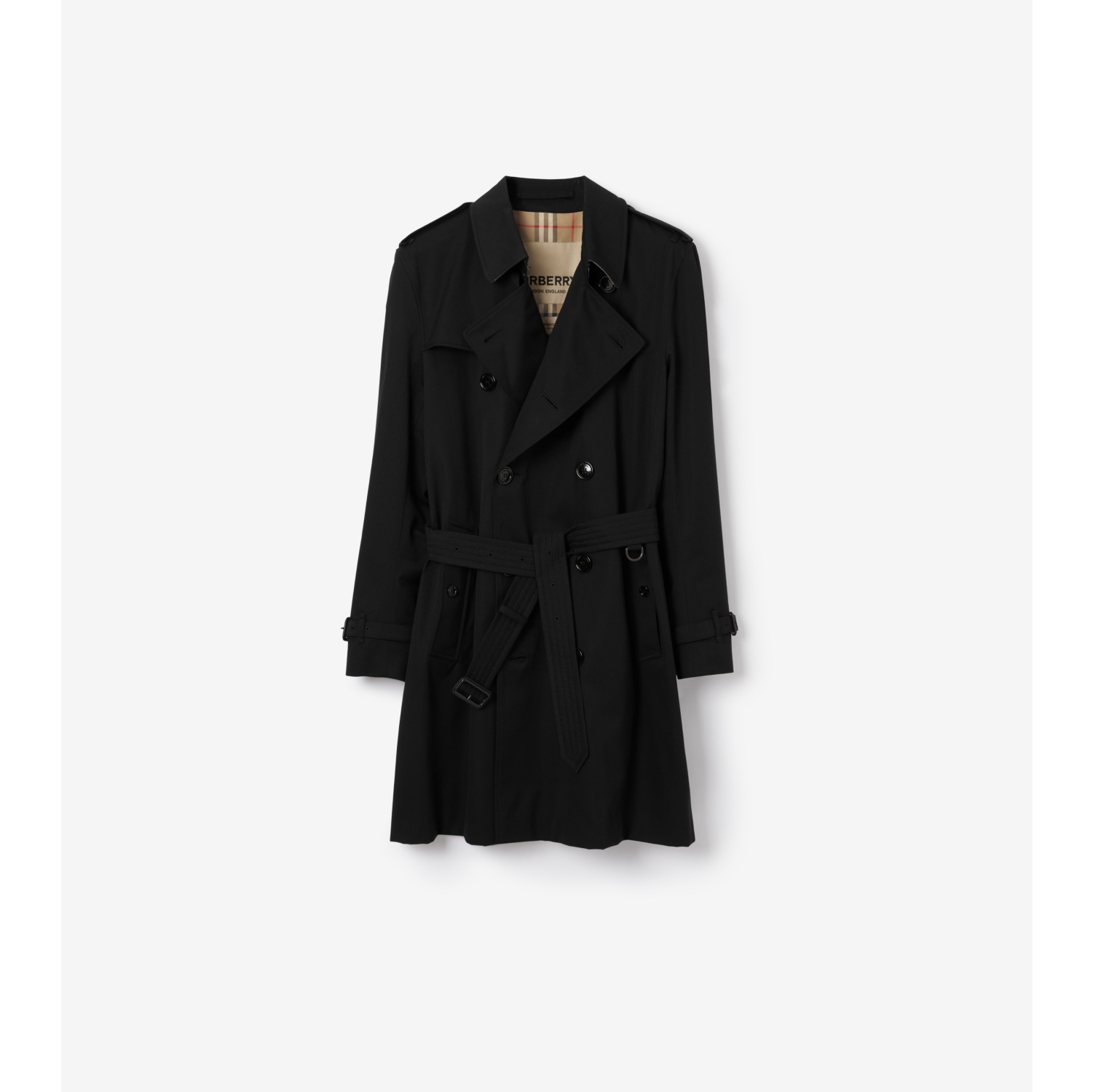 Mid-length Kensington Heritage Trench Coat in Black - Men, Cotton Gabardine | Burberry® Official