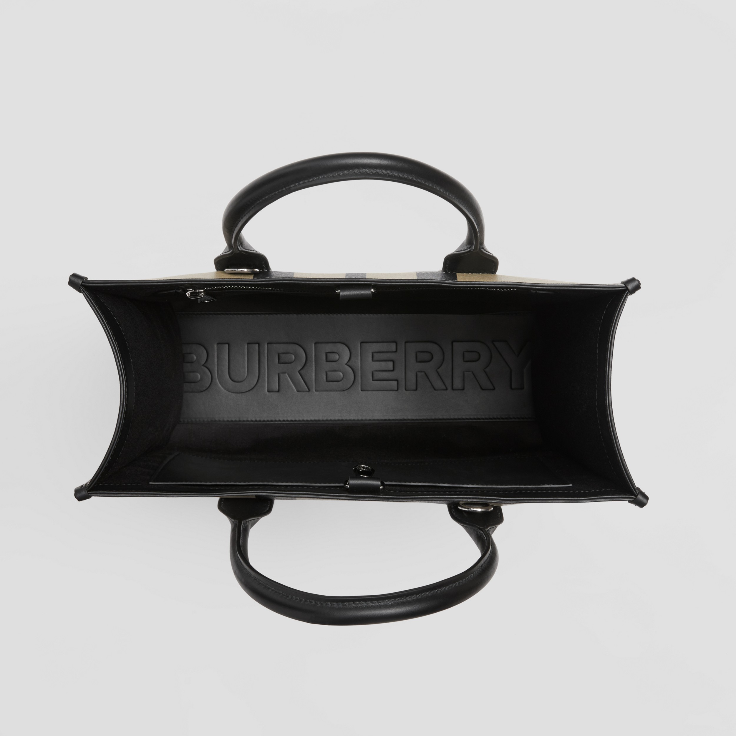 Bolsa tote de couro com estampa xadrez grande (Bege Clássico/preto) | Burberry® oficial - 4