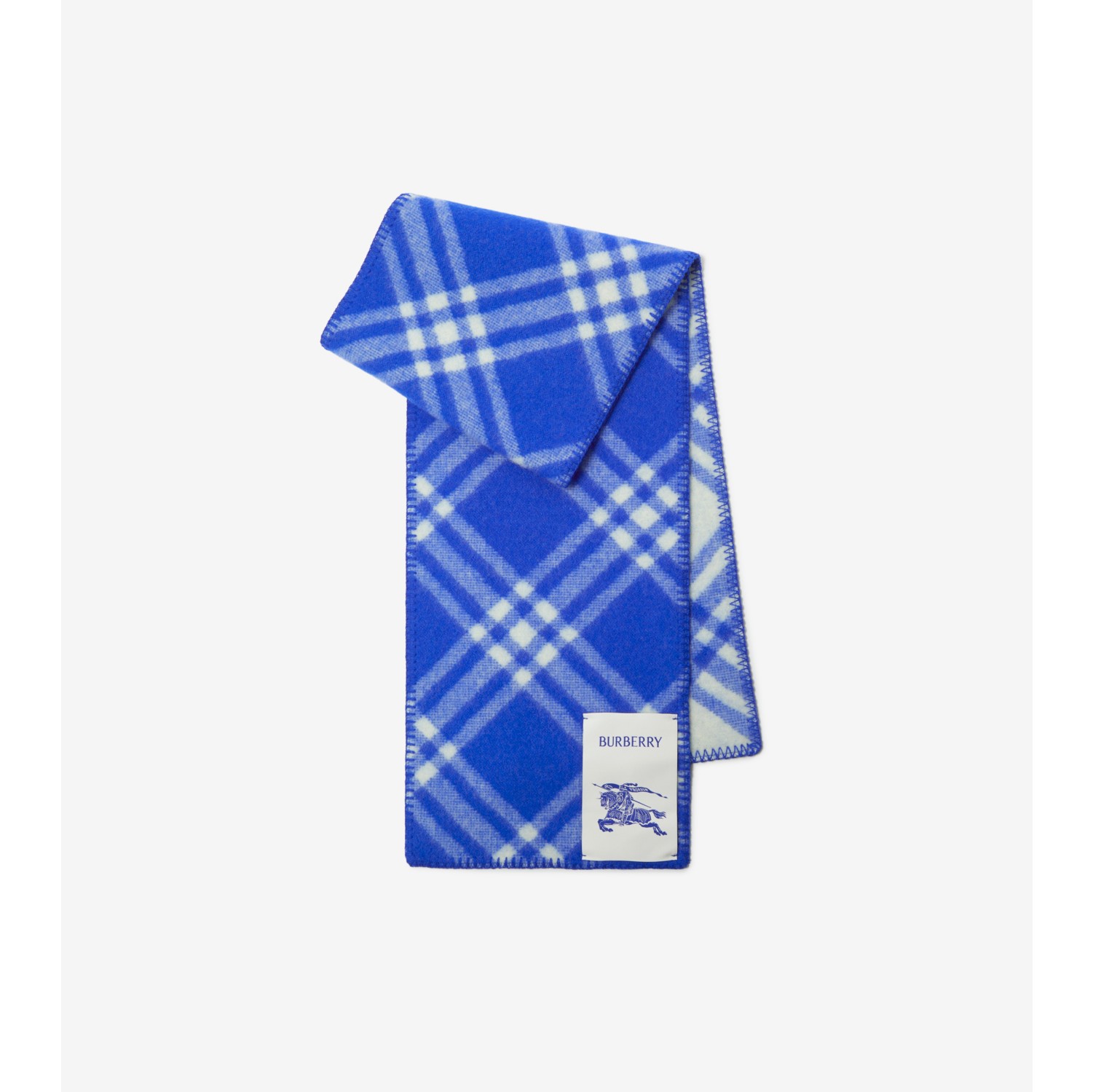 格纹羊毛围巾 (骑士蓝) | Burberry® 博柏利官网