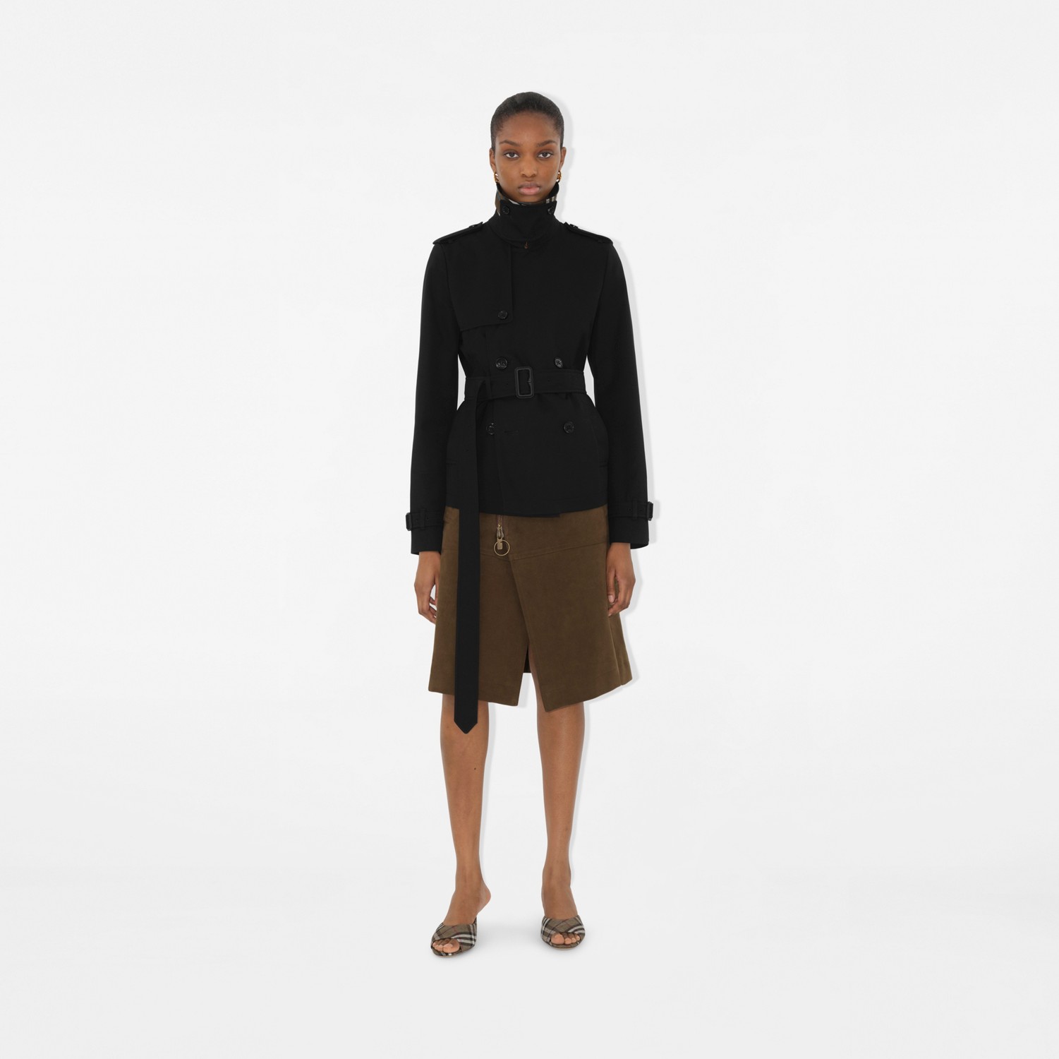 Cotton Blend Trench Jacket in Black - Women, Nylon Cotton Blend Trench Jacket in Black - Women, Nylon