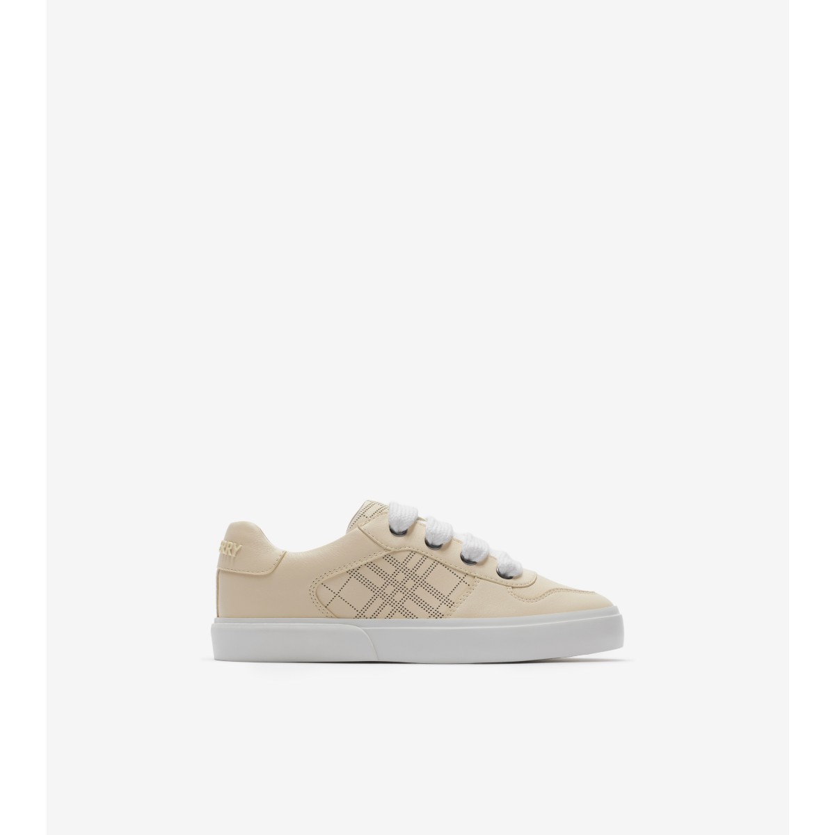 Shop Burberry Childrens Check Leather Sneakers In Calico