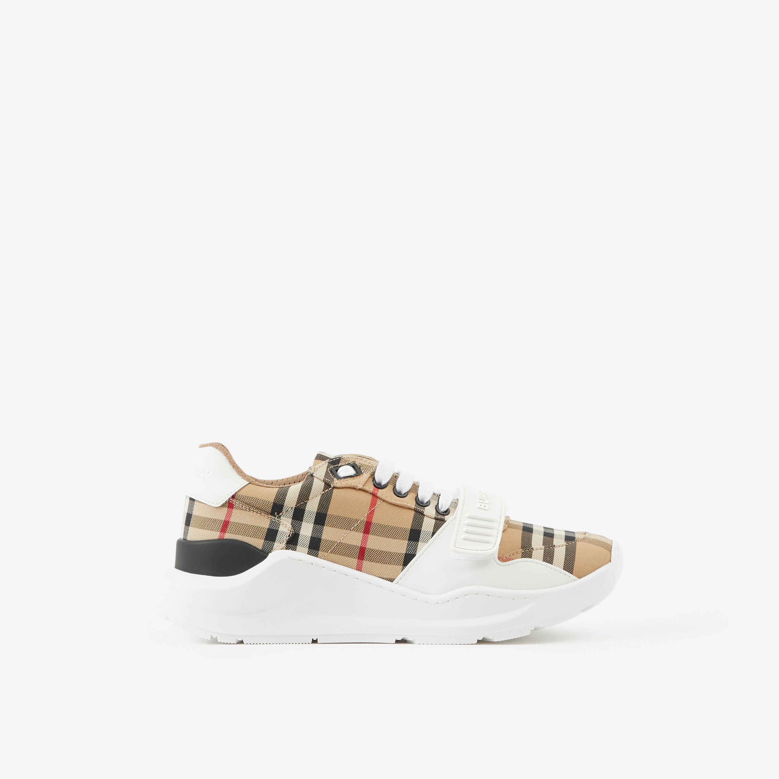 Check and Leather Sneakers in Archive Beige - Women | Burberry® Official - 1