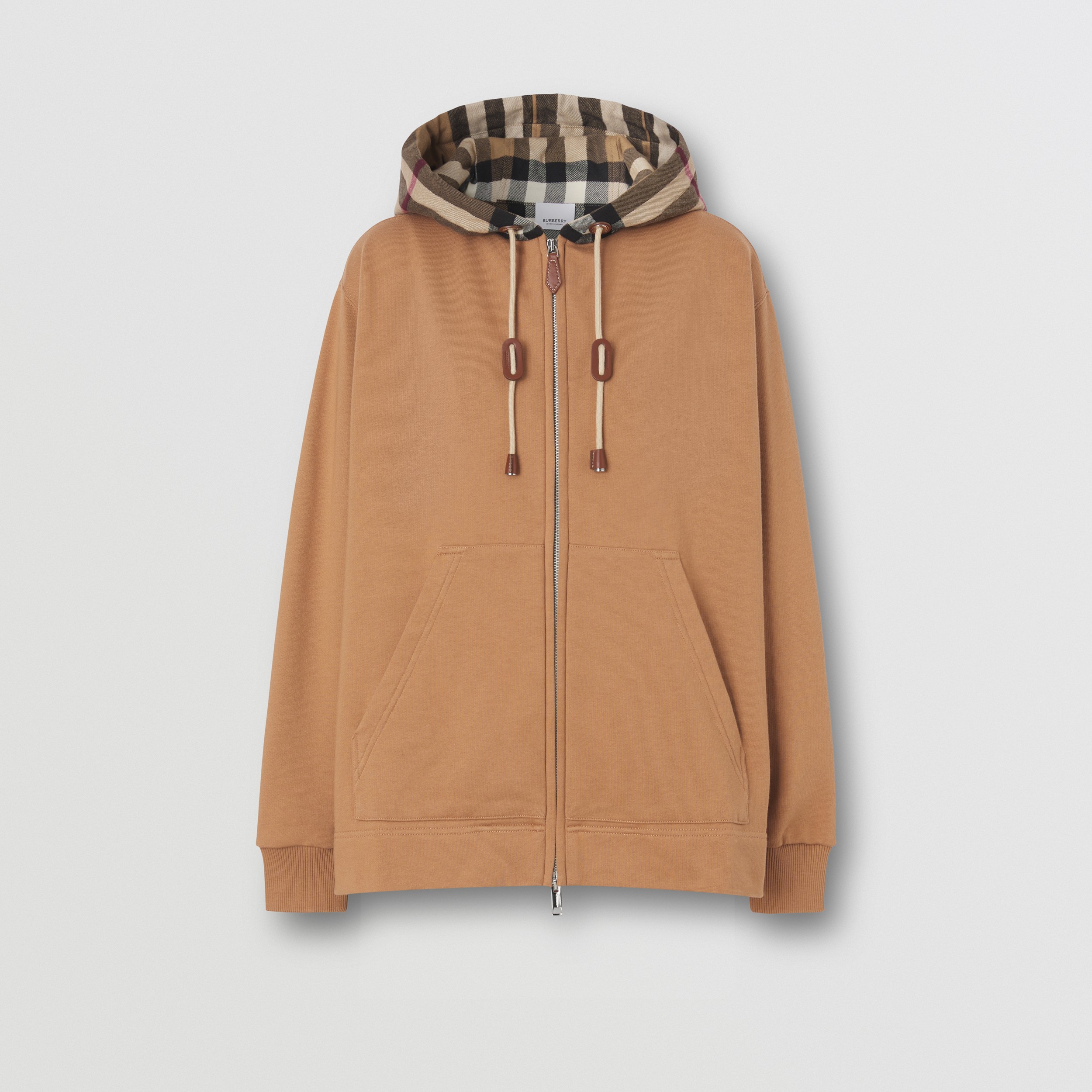 Check Hood Cotton Oversized Hooded Top in Camel - Women | Burberry® Official - 4