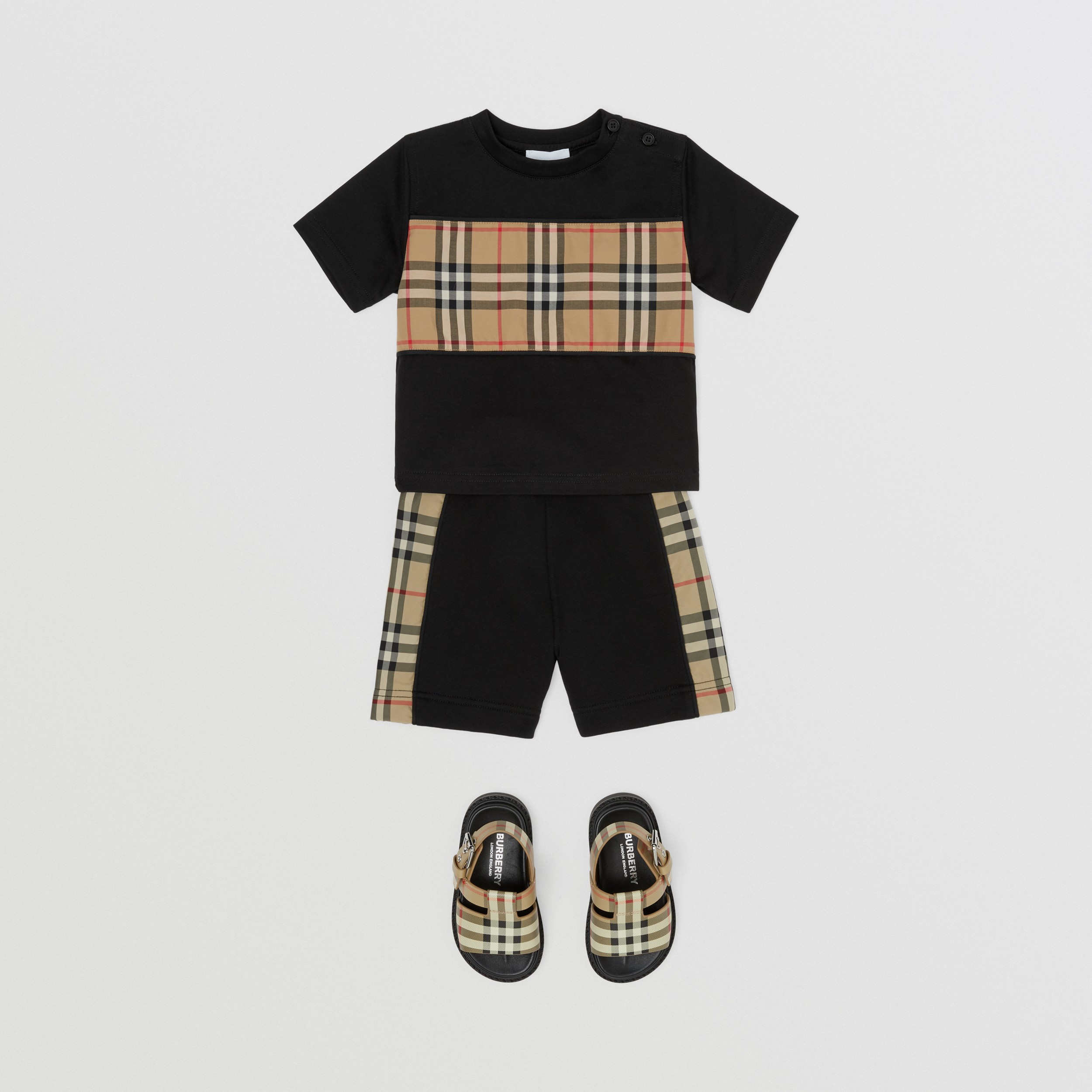 Vintage Check Panel Cotton T-shirt in Black - Children | Burberry® Official - 4