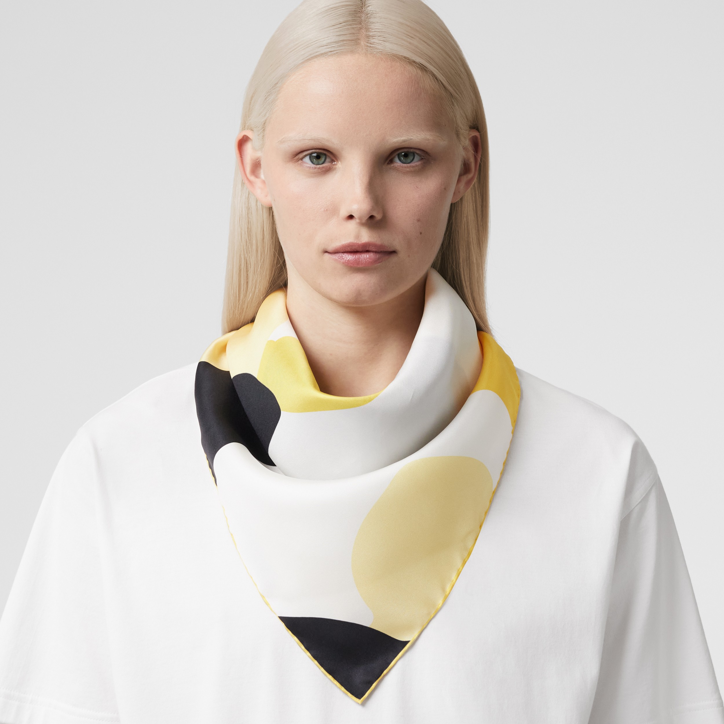 Abstract Print Silk Square Scarf in Yellow Burberry® Official