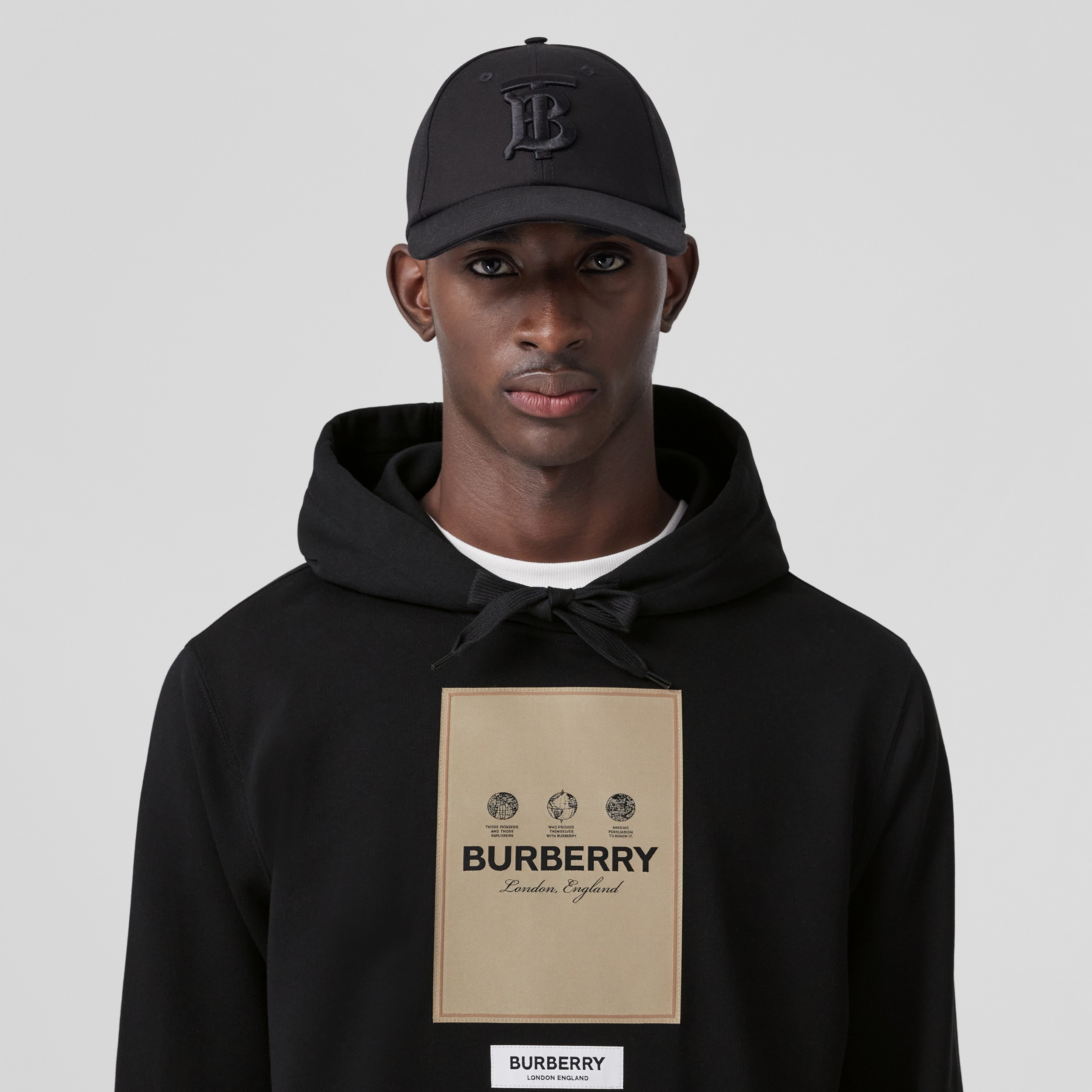 Label Appliqué Cotton Hoodie in Black - Men | Burberry® Official - 2
