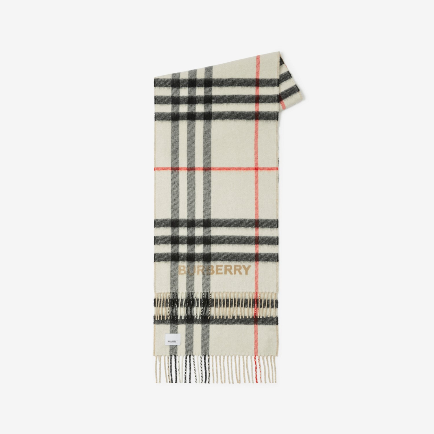 对比感格纹羊绒围巾 (典藏米色 / 自然白) | Burberry® 博柏利官网