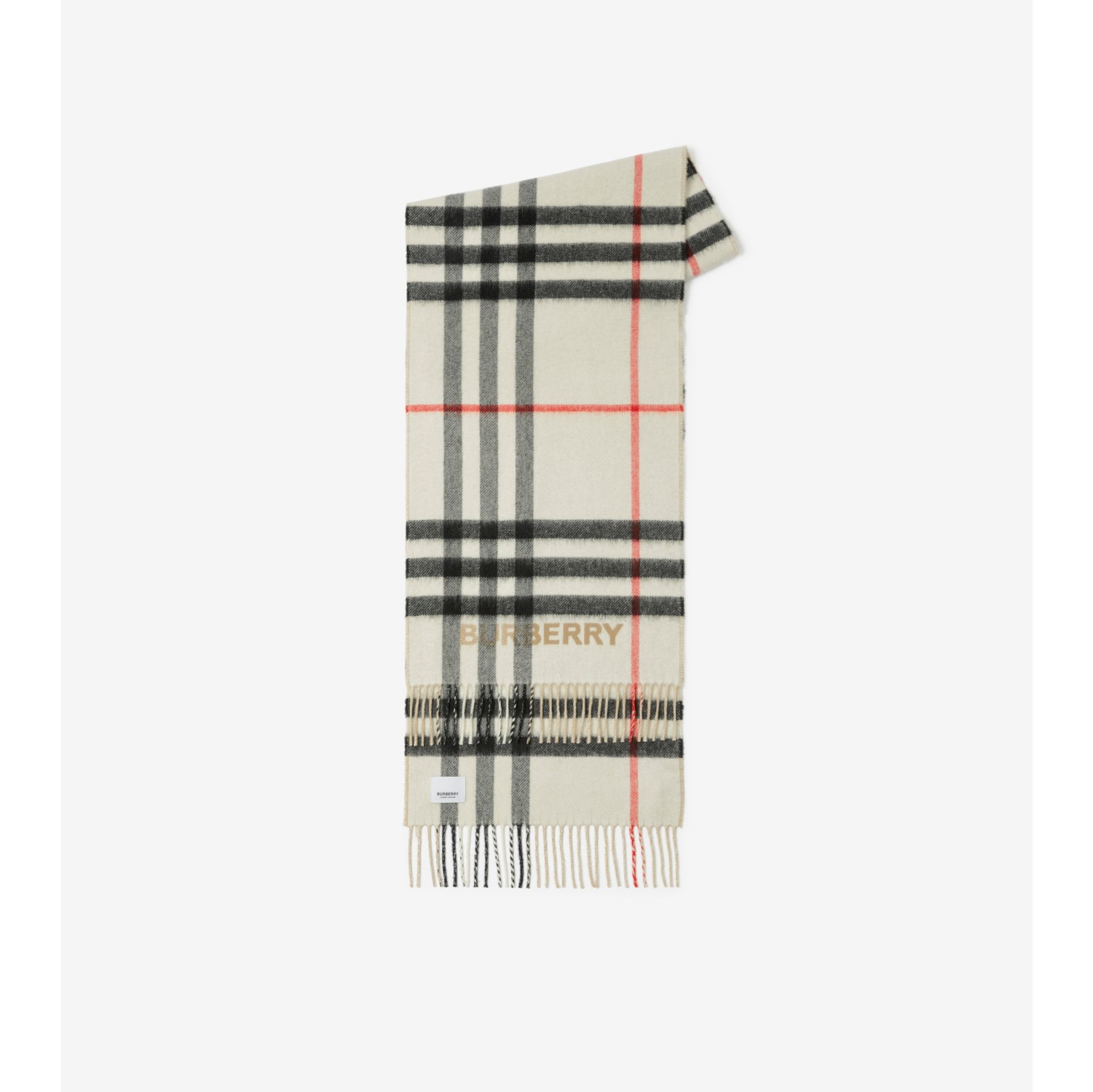 Burberry Check Cashmere Scarf in White