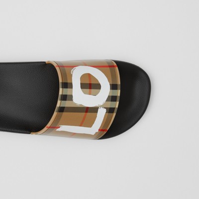 burberry check print slides