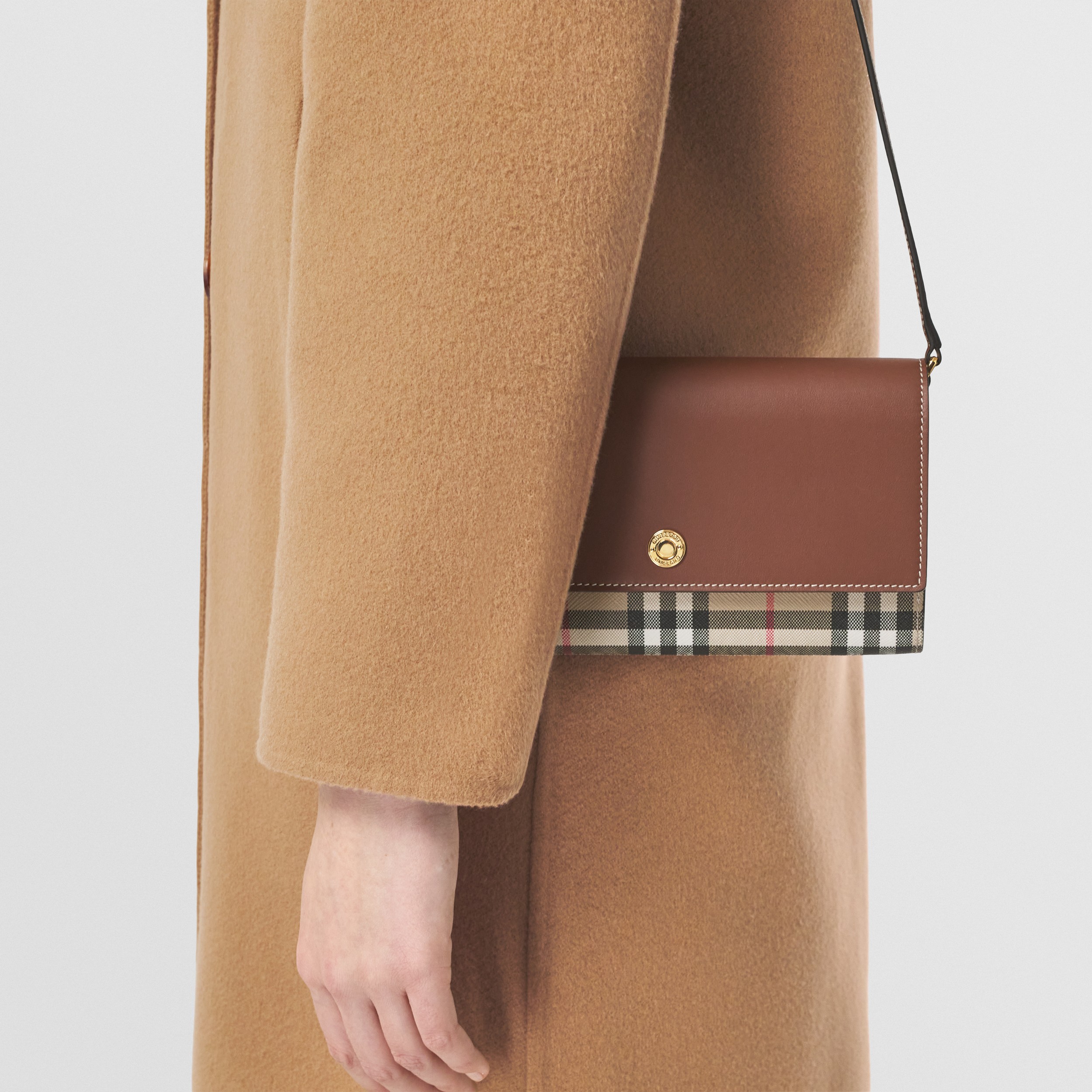 Check and Leather Wallet with Detachable Strap in Archive Beige/tan - Women | Burberry® Official - 3