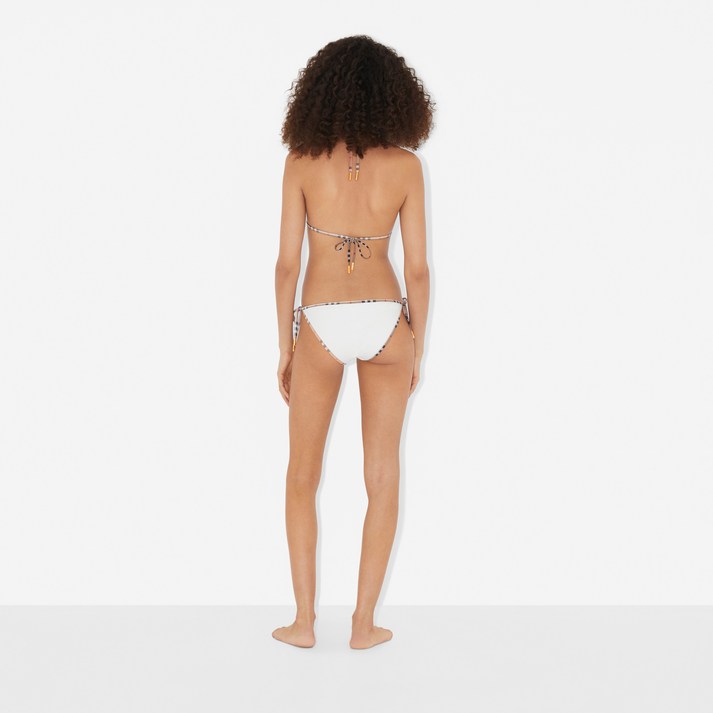 Check Detail Stretch Nylon Triangle Bikini in White - Women | Burberry® Official - 4