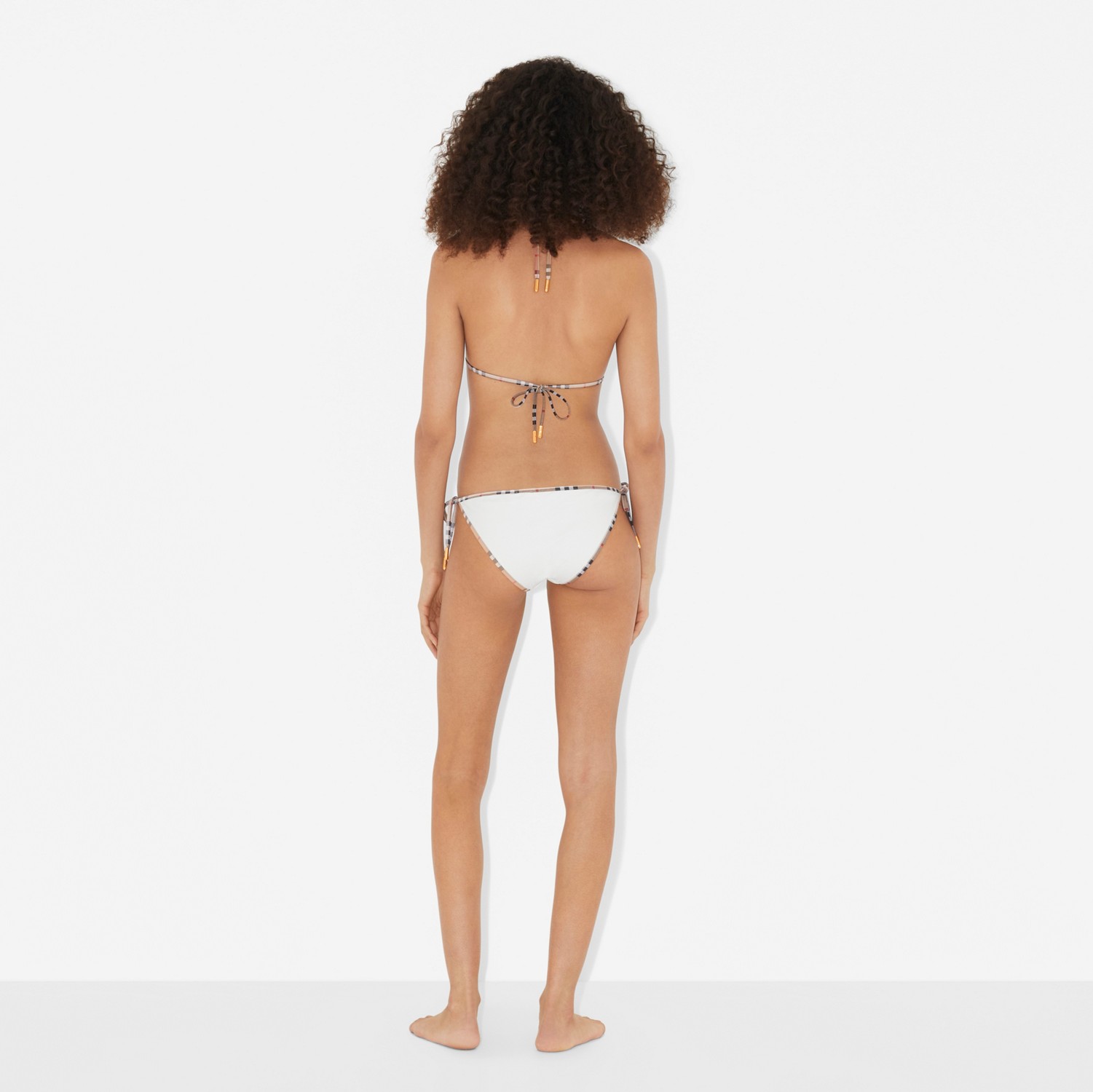Check Trim Triangle Bikini in White - Women | Burberry® Official