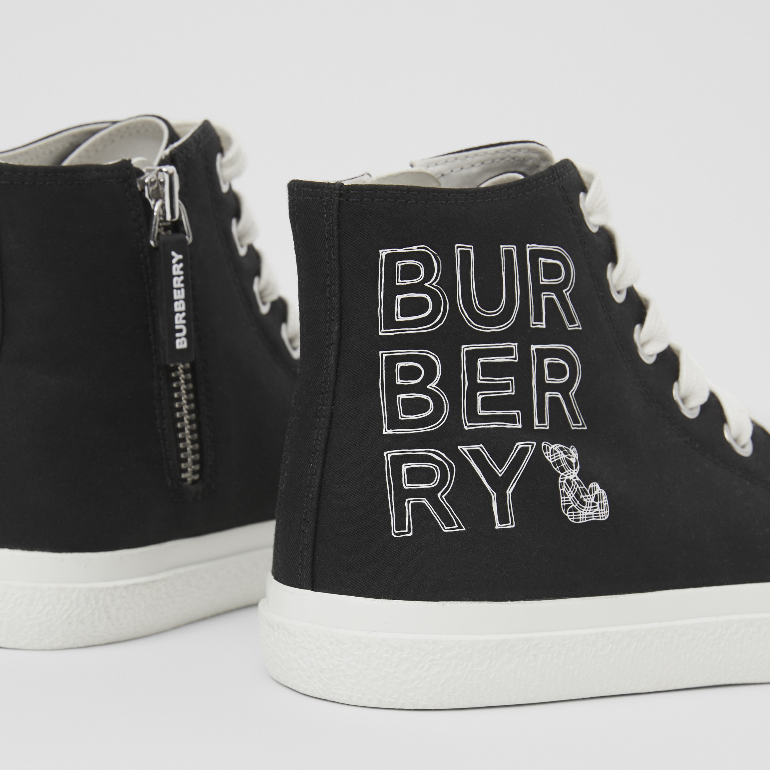 Logo Print Cotton Gabardine High-top Sneakers in Black - Children | Burberry® Official - 2