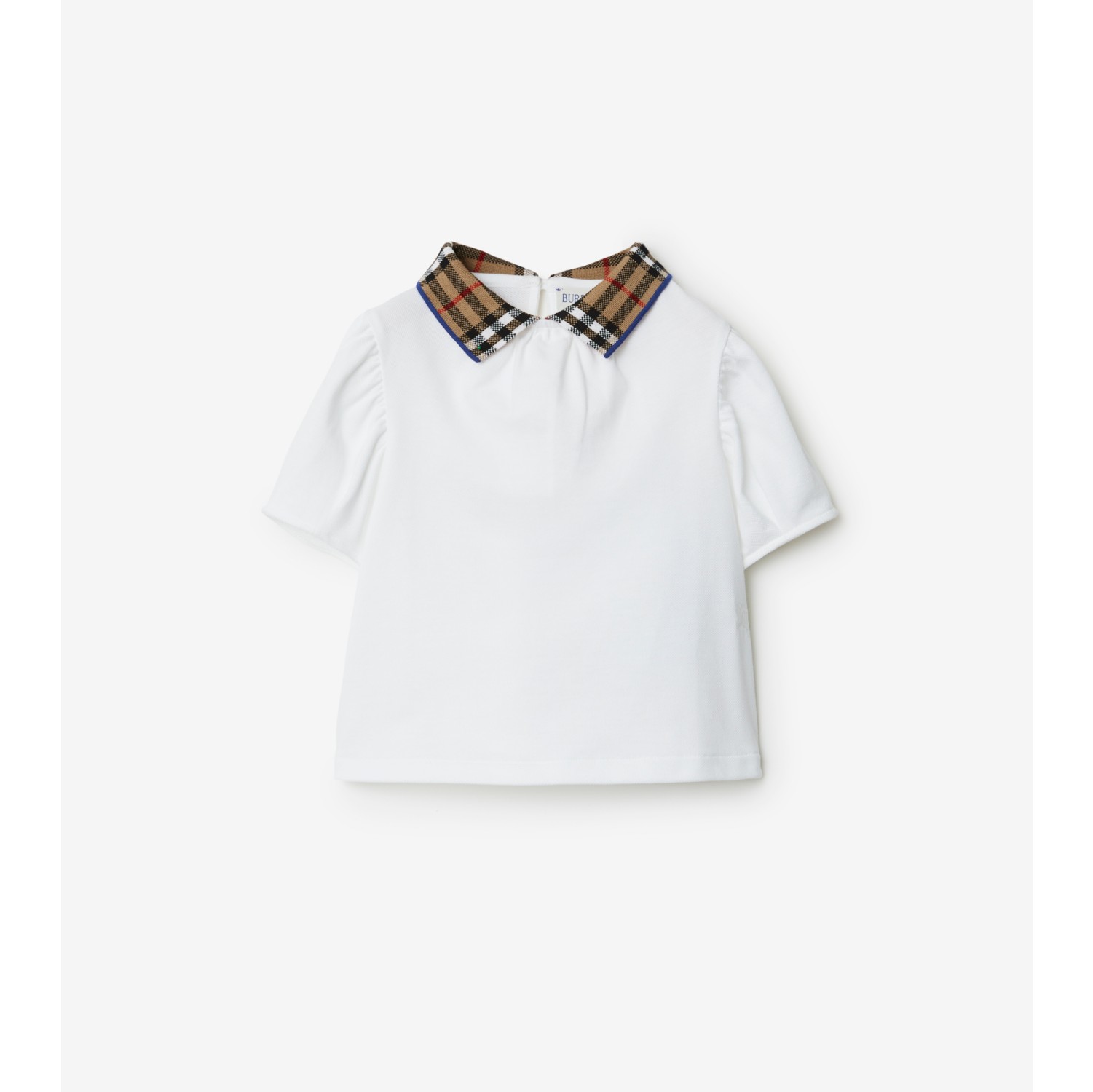 Check Collar Cotton Polo Shirt in White Burberry Official