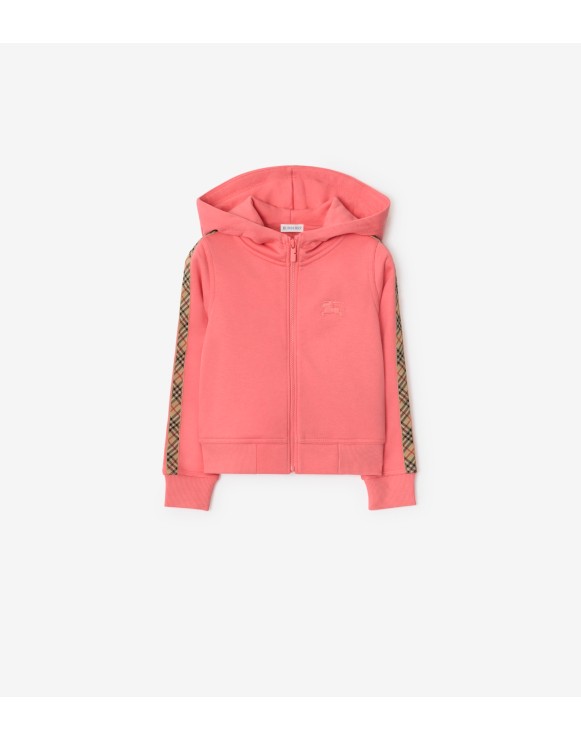Check Trim Cotton Zip Hoodie