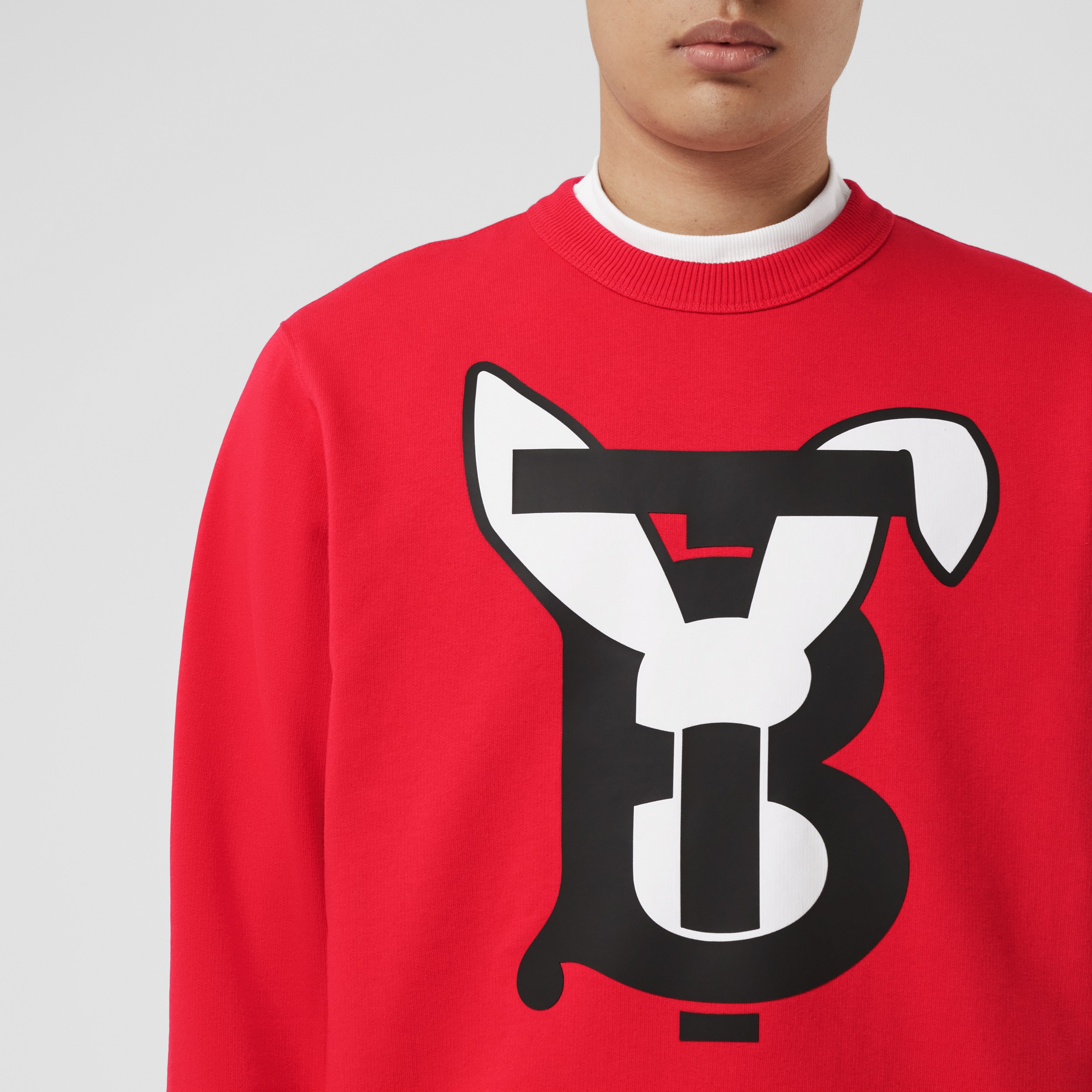 Rabbit Print Cotton Sweatshirt in Bright Red - Men | Burberry® Official - 2