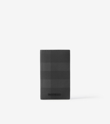 Check and Leather Folding Card Case in Charcoal - Men | Burberry® Official