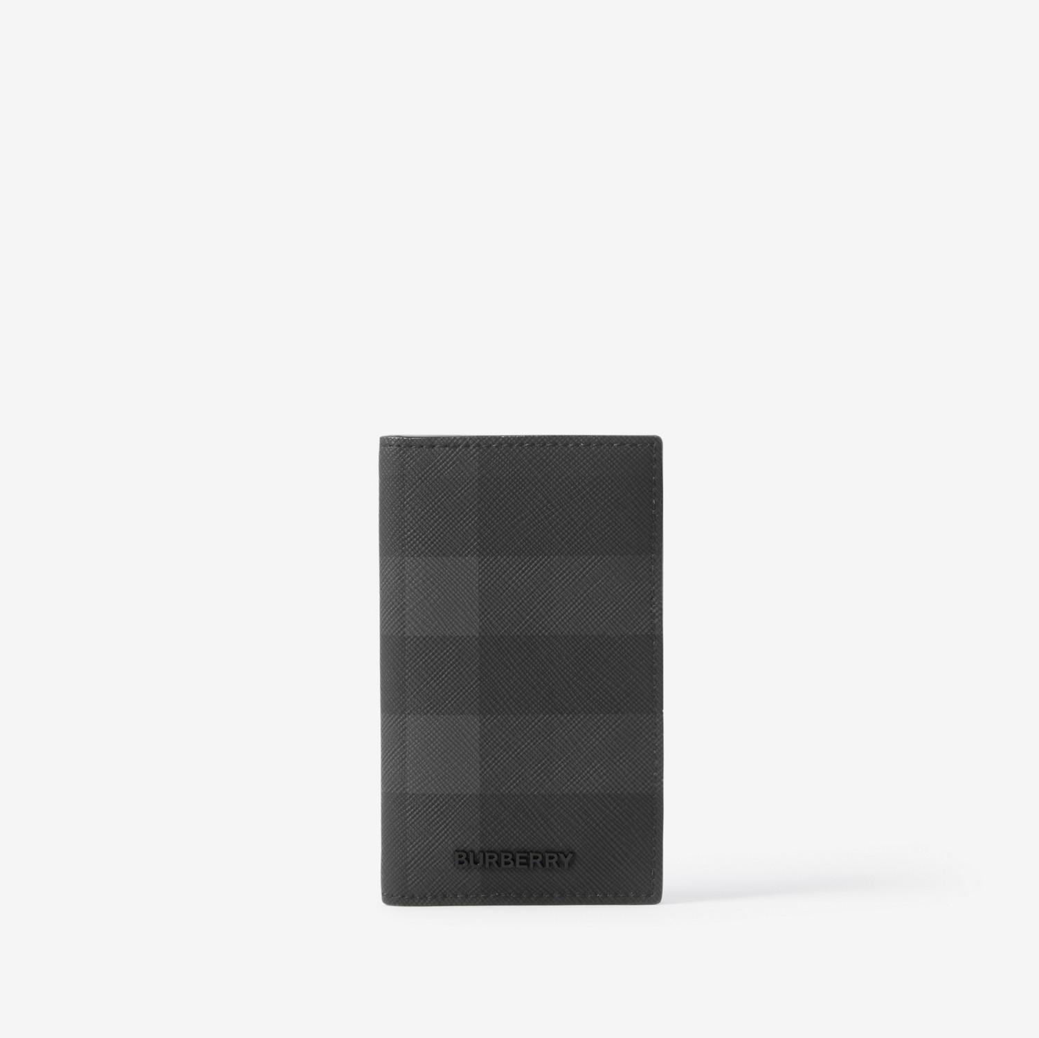 Check and Leather Folding Card Case in Charcoal - Men | Burberry® Official