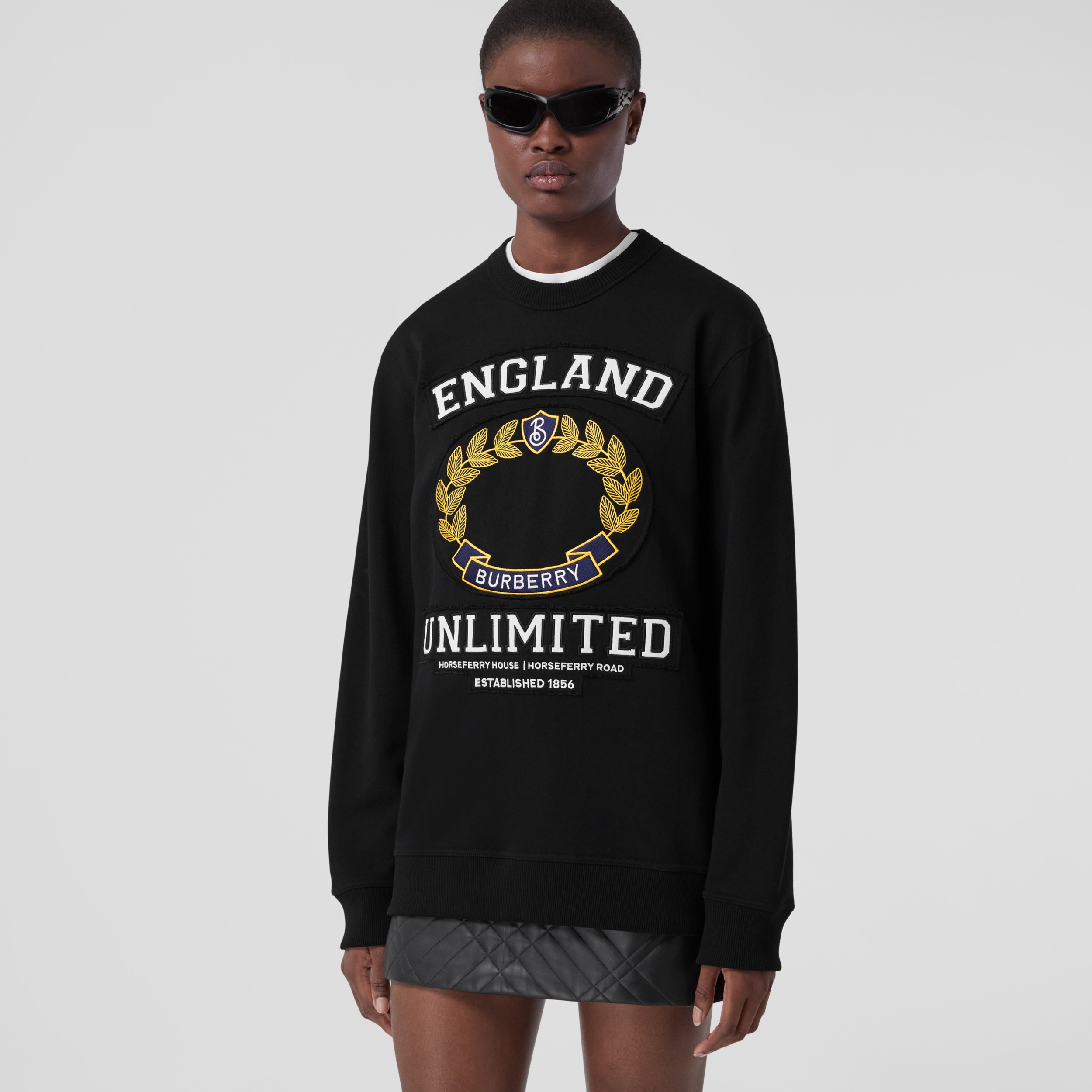 College Graphic Cotton Oversized Sweatshirt in Black - Women | Burberry®  Official