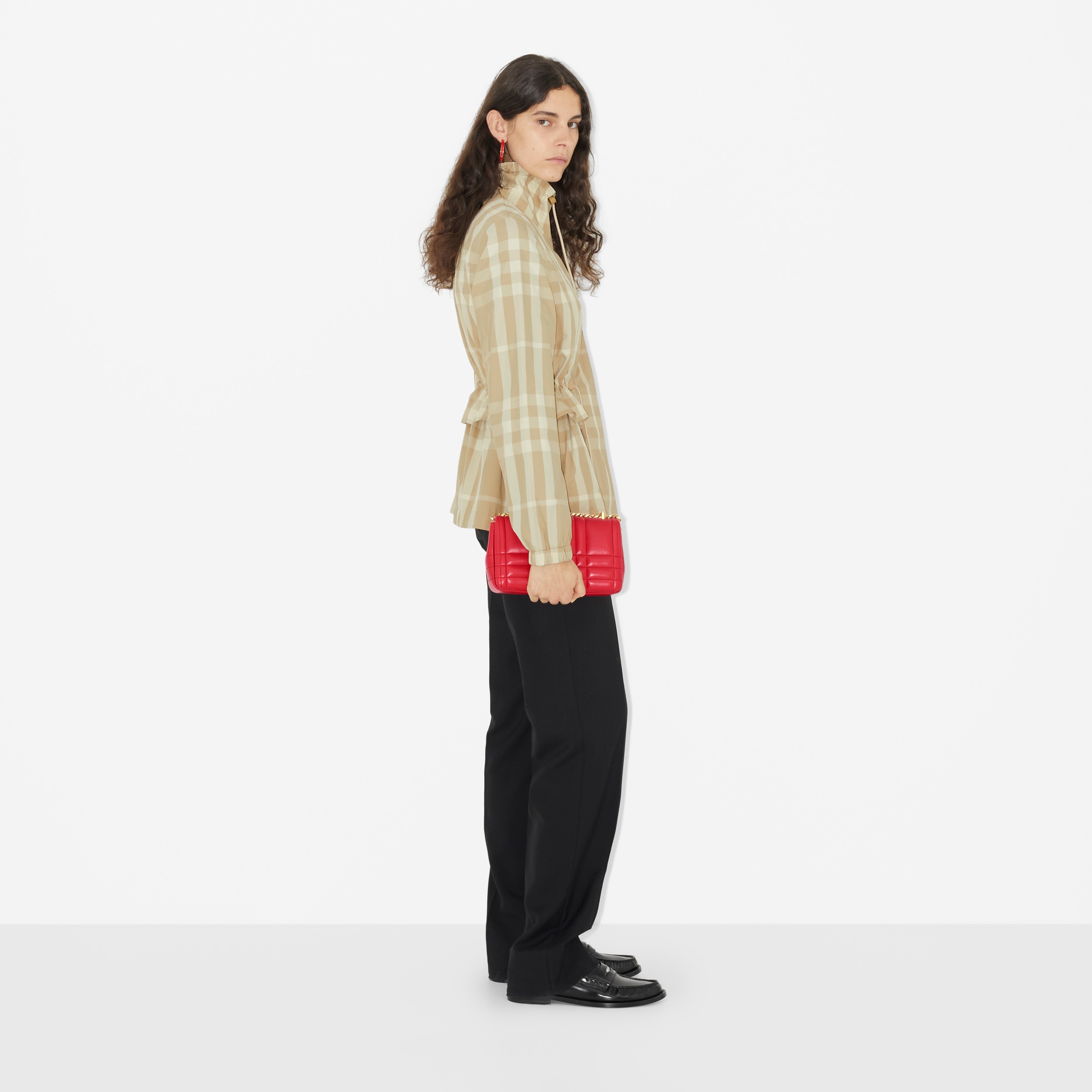 Check Nylon Funnel Neck Jacket in Soft Fawn - Women | Burberry® Official - 3