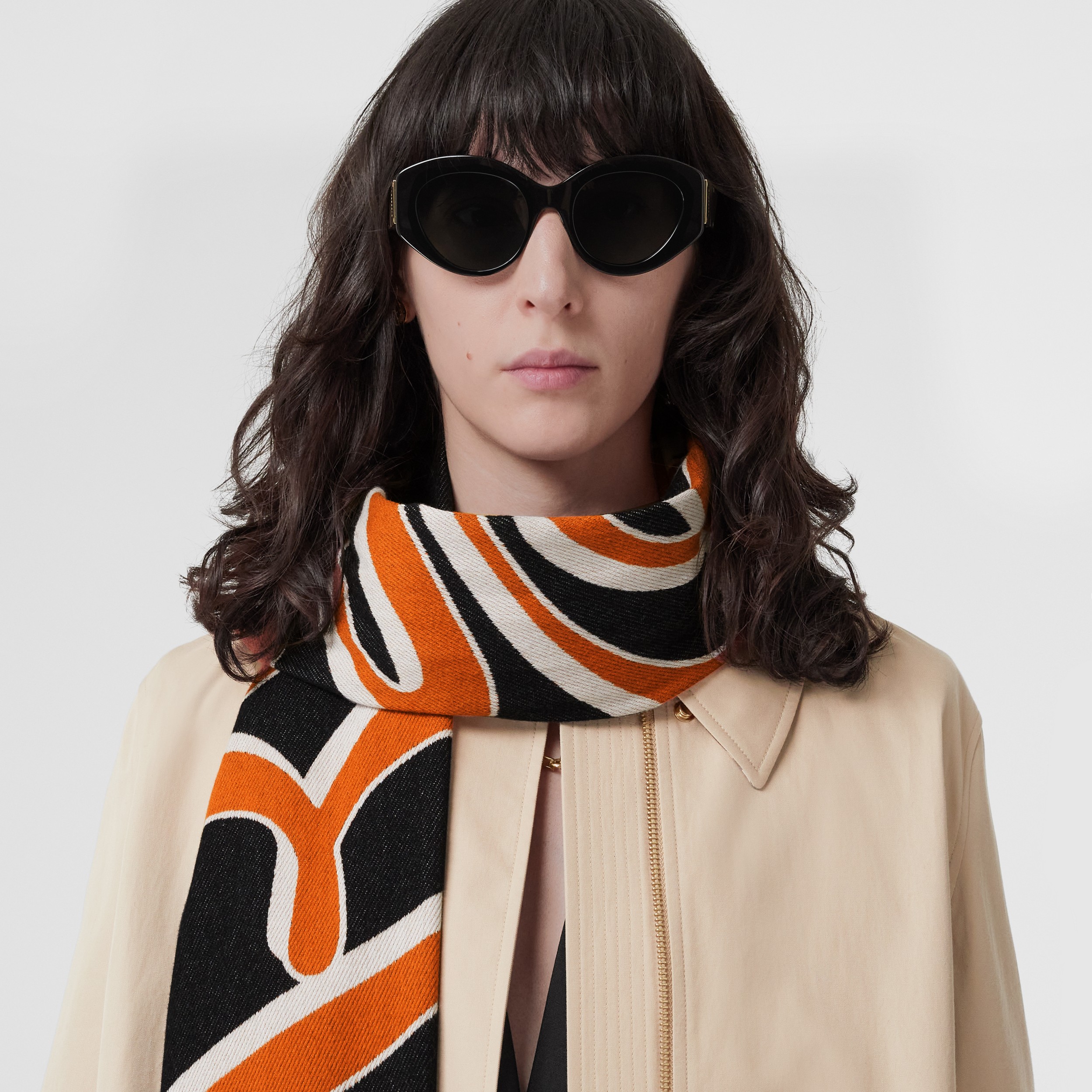 Logo Detail Cotton Scarf in Orange | Burberry® Official - 3