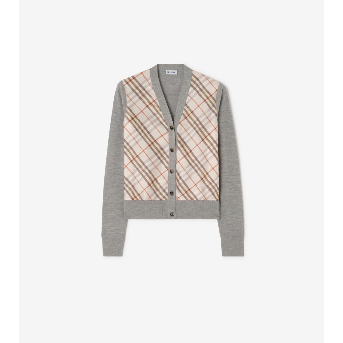  Check Panel Wool Silk Cardigan