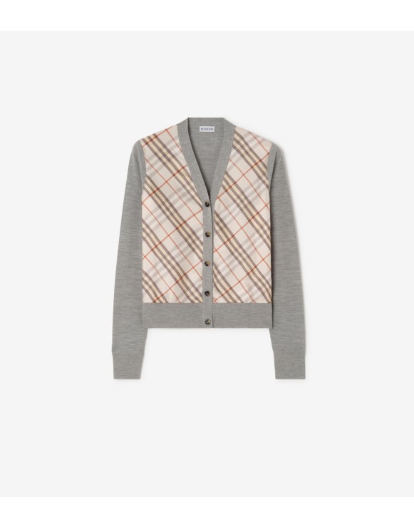Check Panel Wool Silk Cardigan