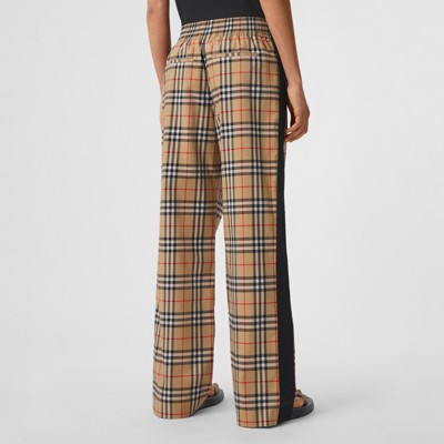 Side Stripe Vintage Check Stretch Cotton Trousers in Archive Beige - Women  | Burberry® Official