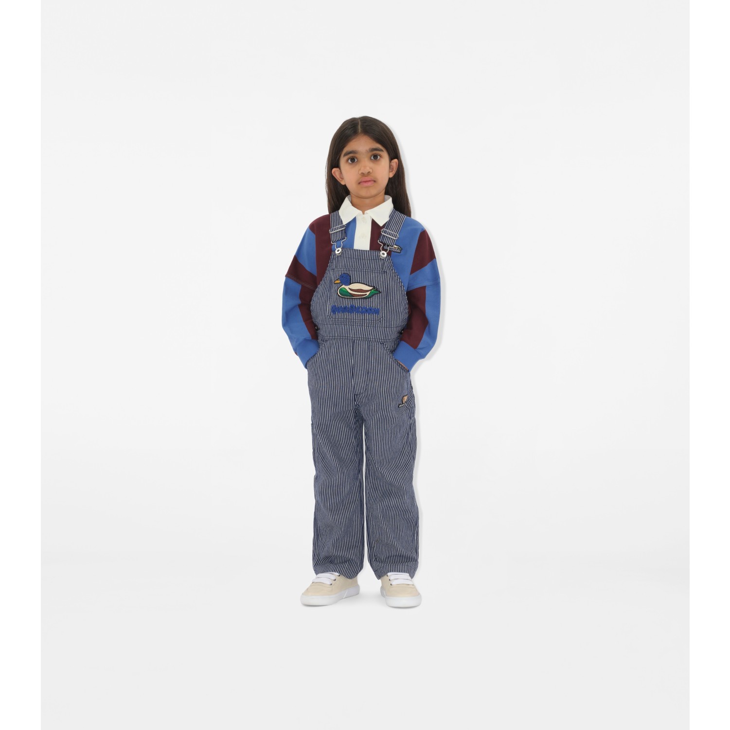 Salopette in denim a righe