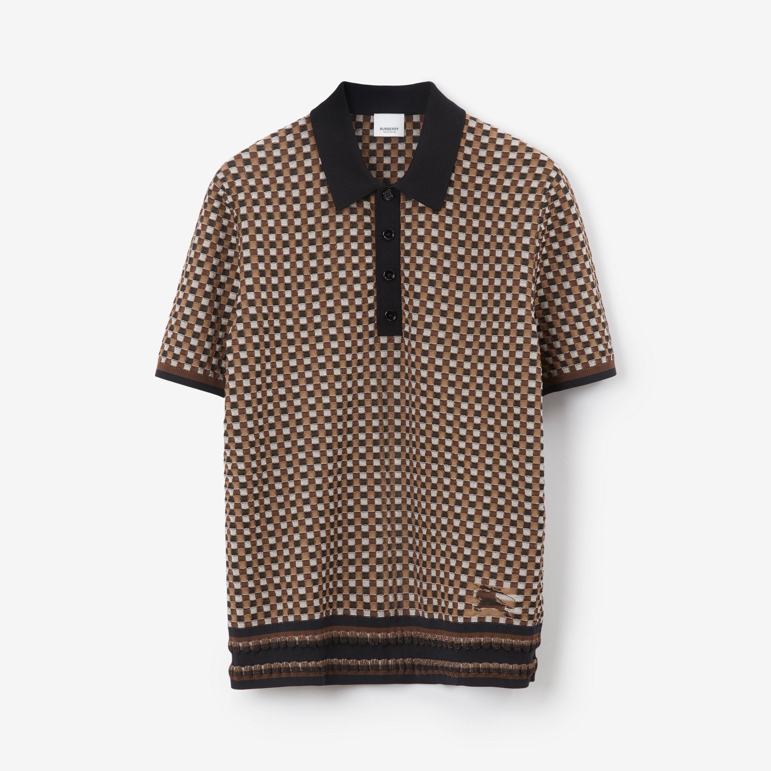 Check Cotton Blend Polo Shirt in Dark Birch Brown - Men | Burberry® Official - 1