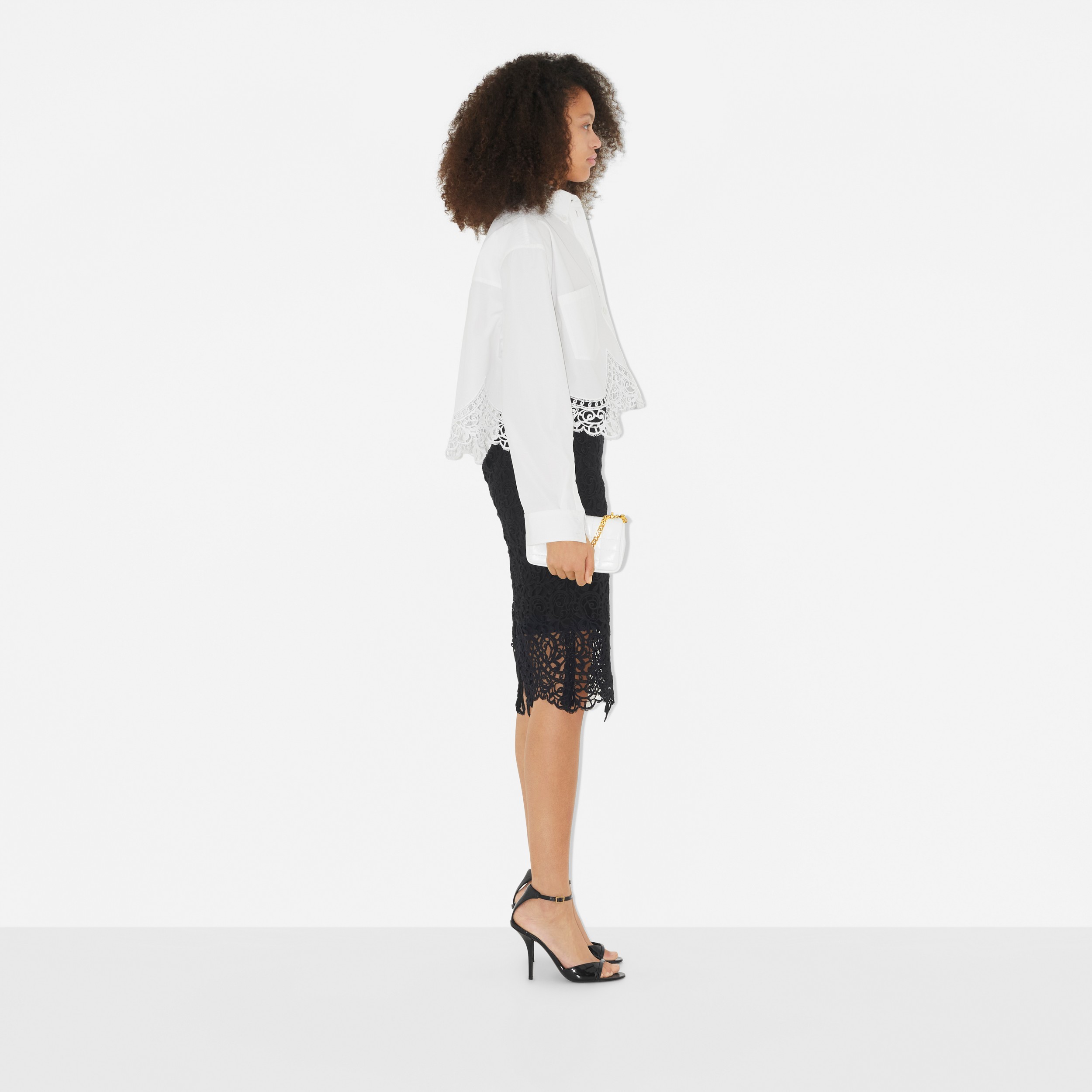 Custom Fit Macramé Lace Pencil Skirt in Black - Women | Burberry® Official - 3