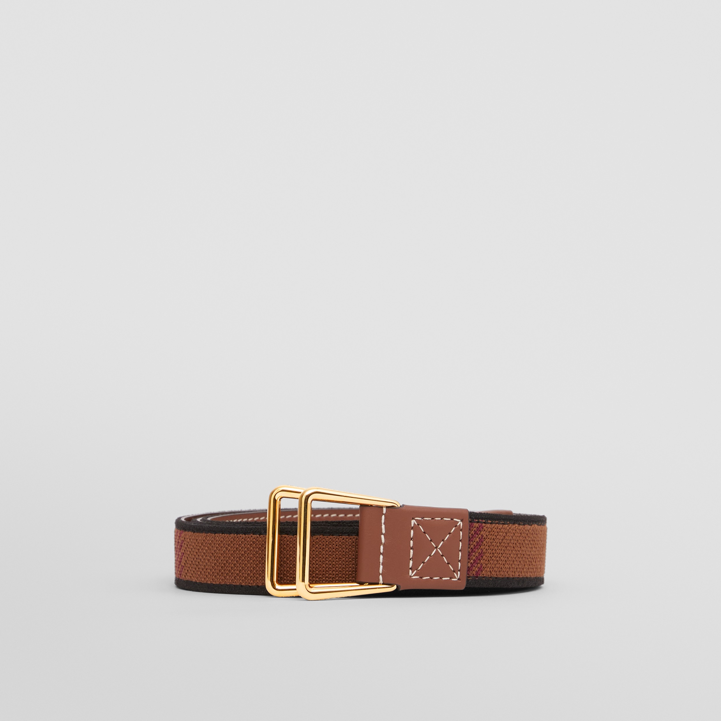 Exaggerated Check and Leather Belt in Dark Birch Brown - Women | Burberry® Official - 4