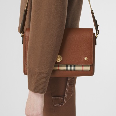 Leather and Vintage Check Note Crossbody Bag in Tan - Women | Burberry®  Official