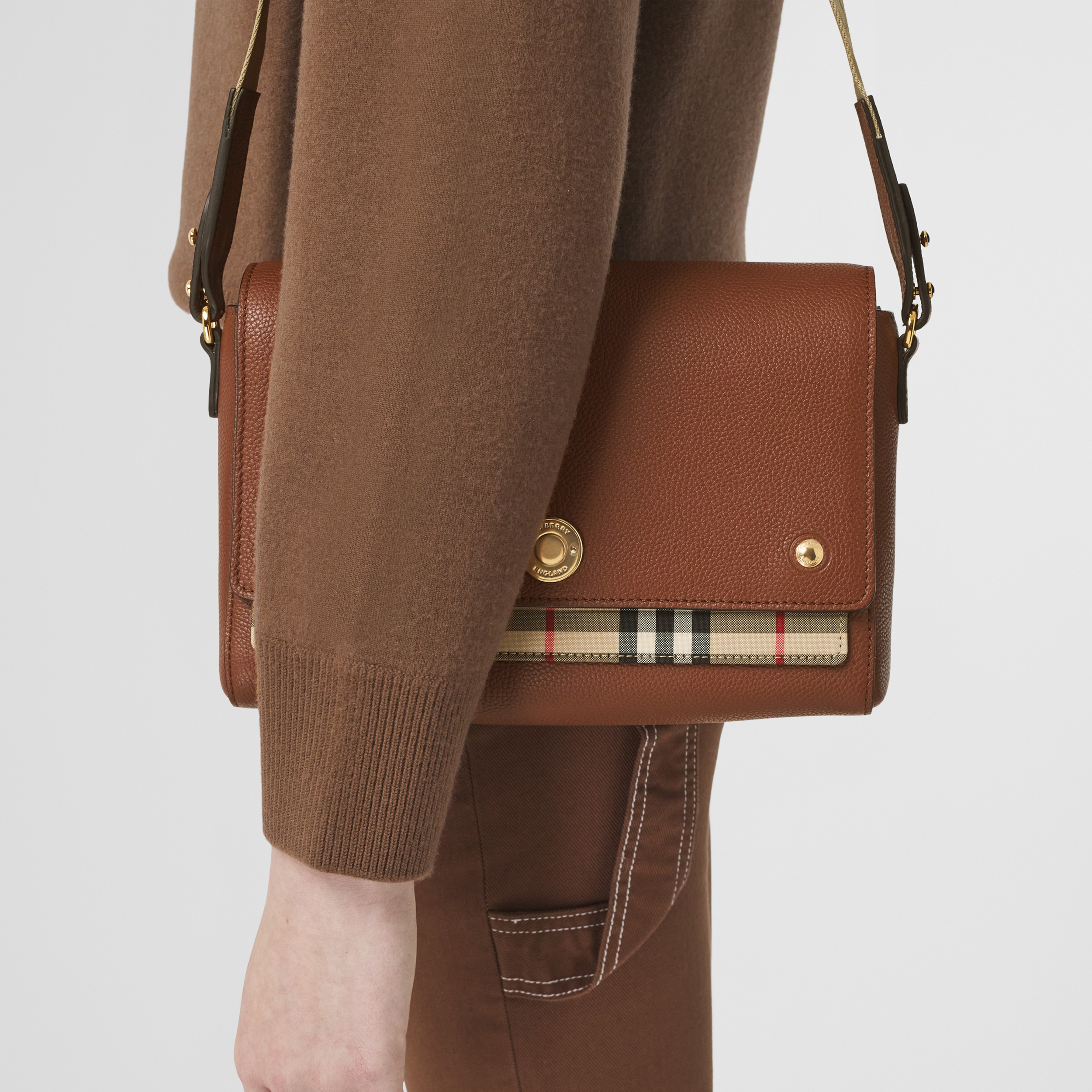 Vintage Check and Leather Note Crossbody Bag in Tan - Women | Burberry® Official - 3