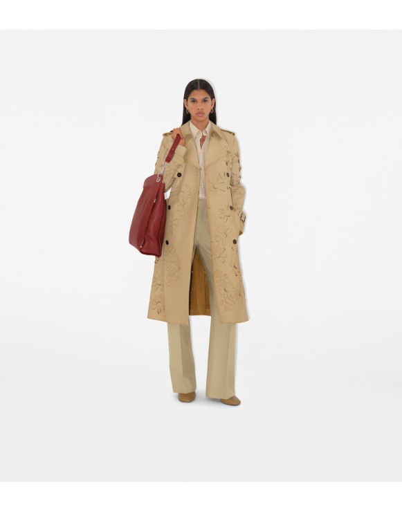 Long Cutout Daisy Suede Trench Coat