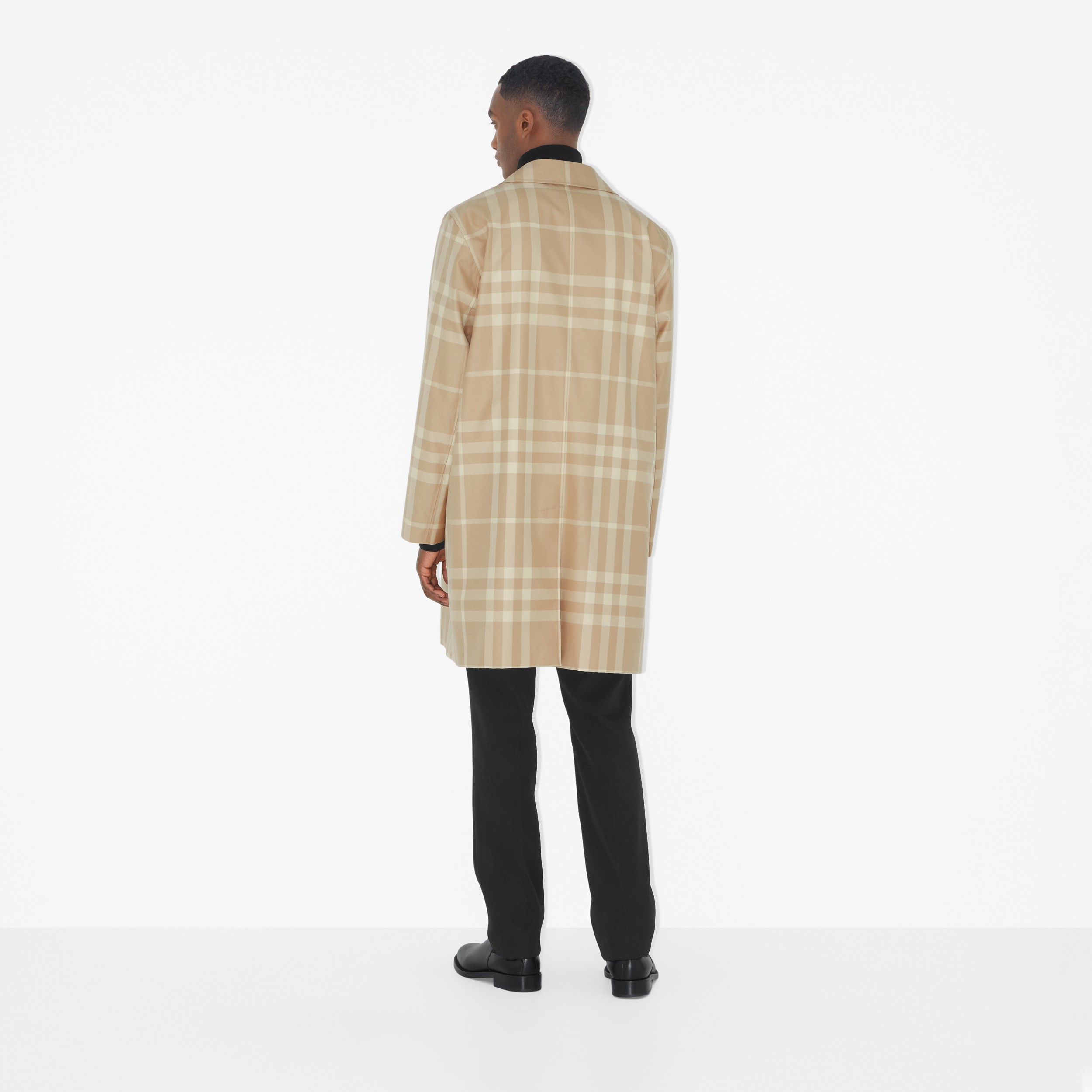 Check Cotton Gabardine Car Coat in Soft Fawn - Men | Burberry® Official