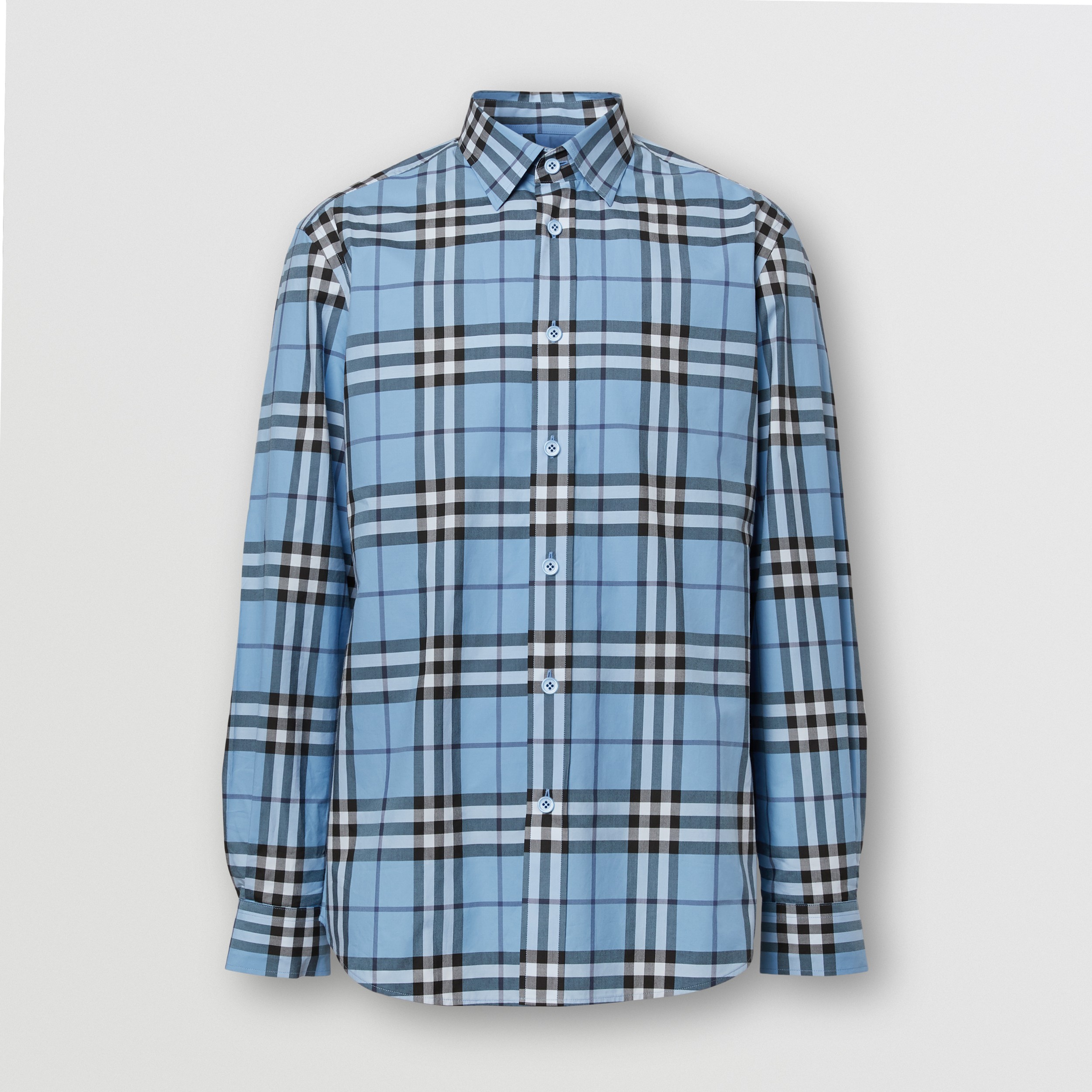 Check Cotton Poplin Shirt in Vivid Cobalt - Men | Burberry United States