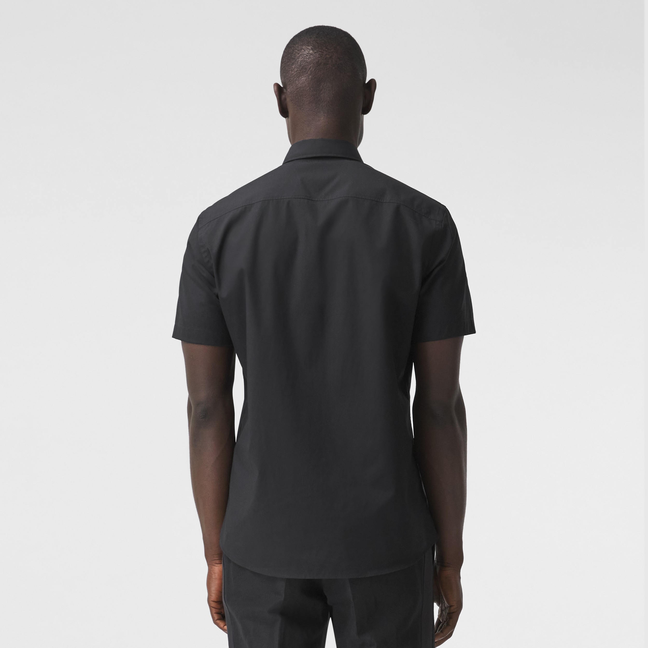 쇼트 슬리브 모노그램 모티프 스트레치 코튼 셔츠 (블랙) - 남성 | Burberry® - 3