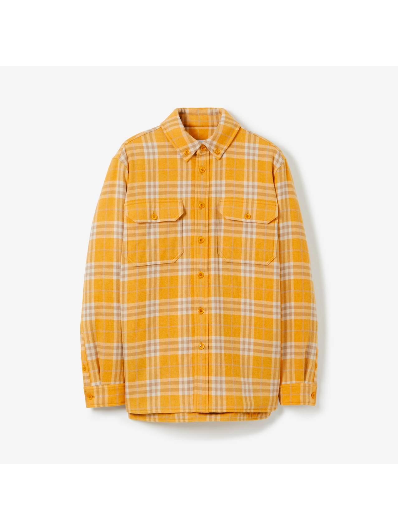 Check Wool Cotton Oversized Overshirt in Marigold - Men | Burberry