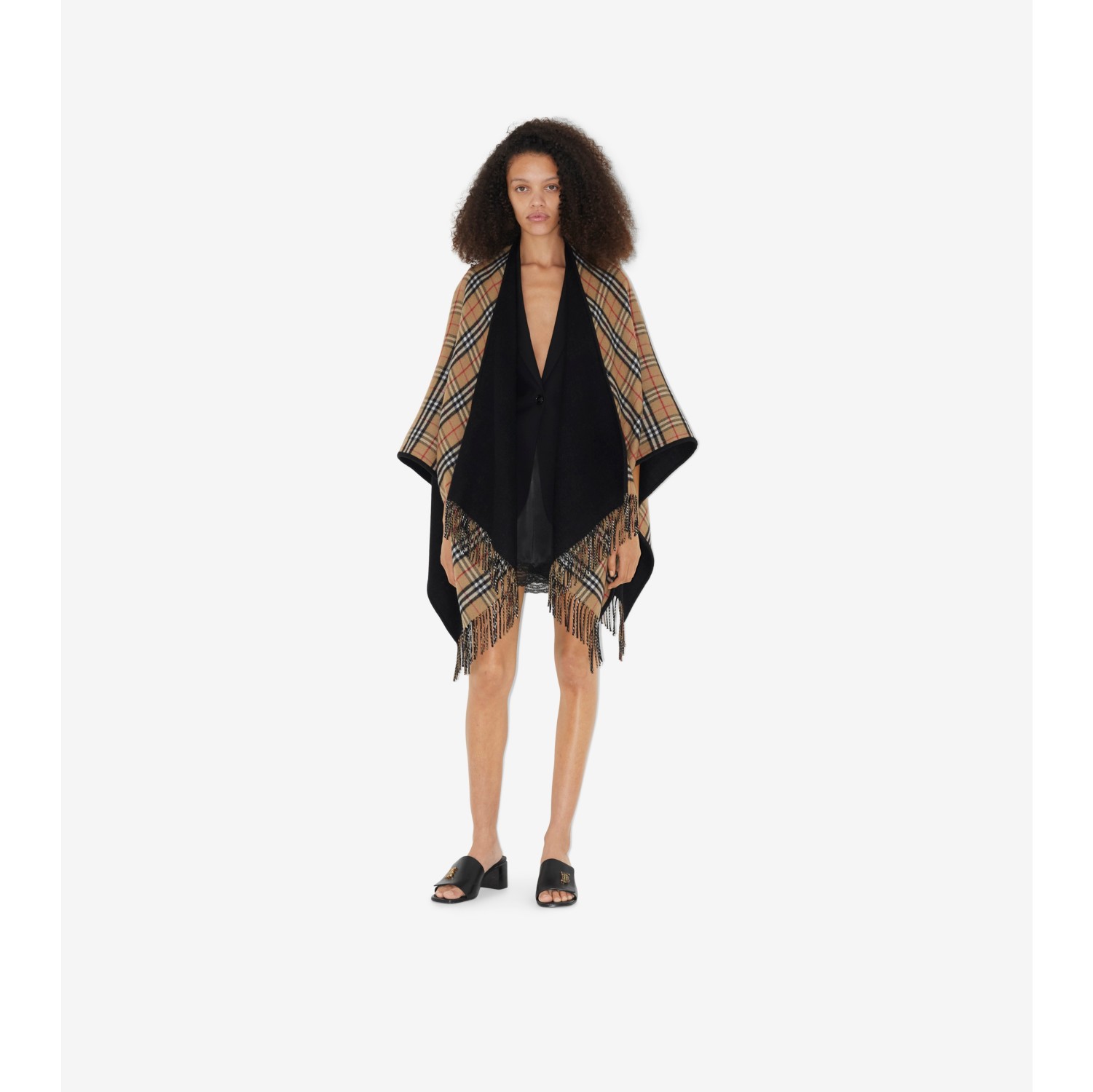 Check Wool Reversible Cape in Black | Burberry® Official