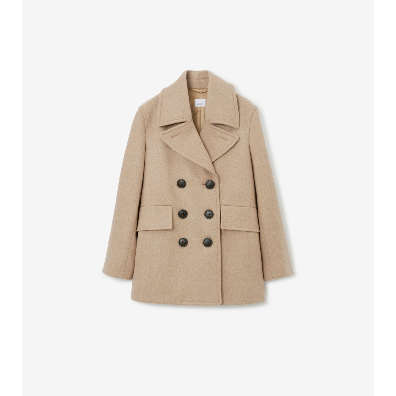 Wool Pea Coat in Beige melange - Women, Cashmere | Burberry® Official