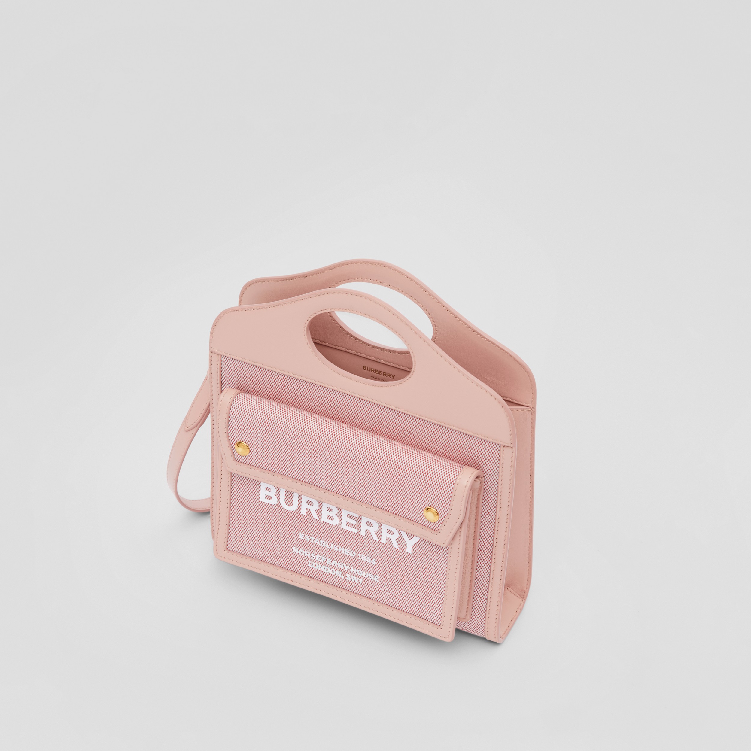 Mini Cotton Canvas and Leather Pocket Bag in Bright Red/dusky Pink - Women | Burberry® Official - 4