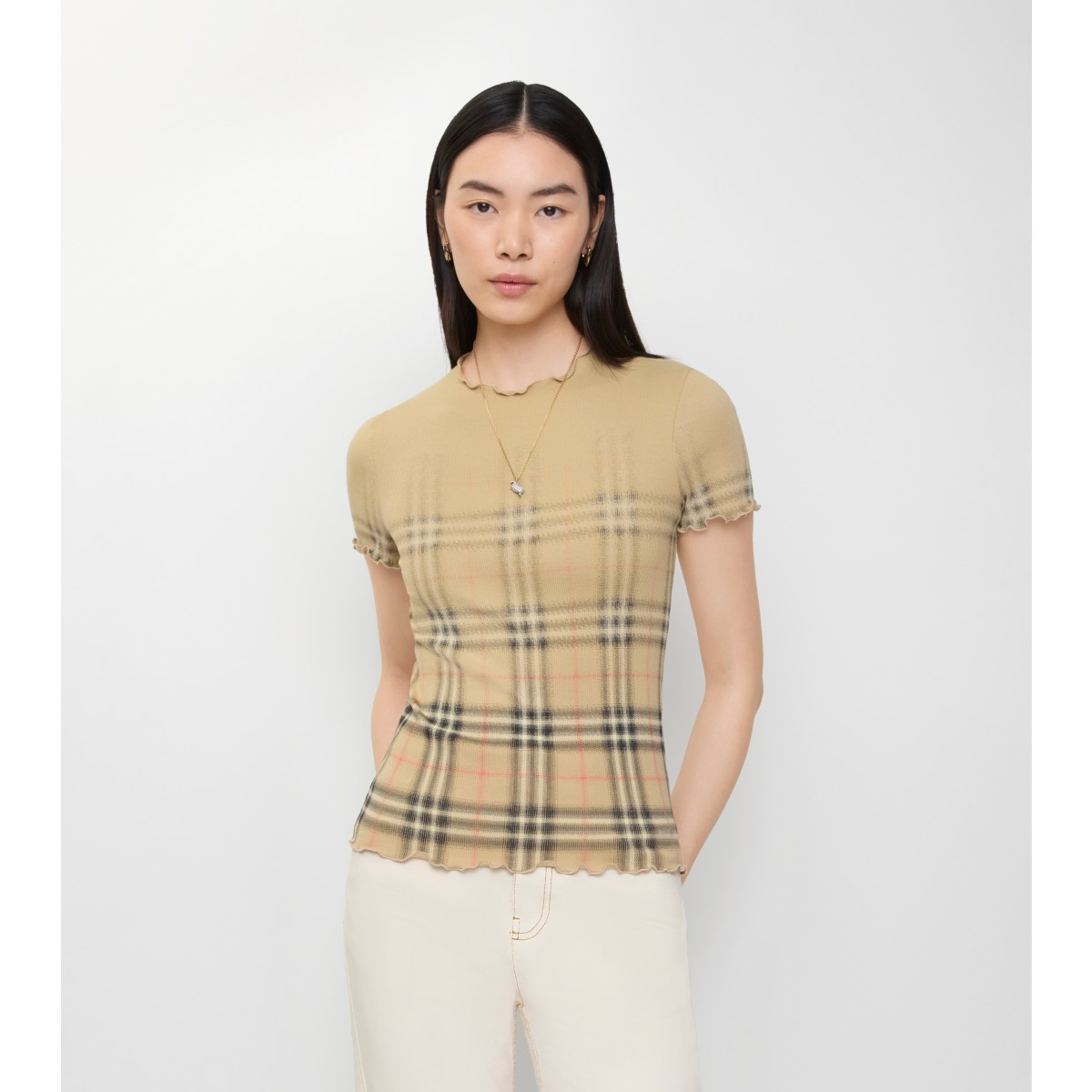  Check Gradient Stretch Cotton Top