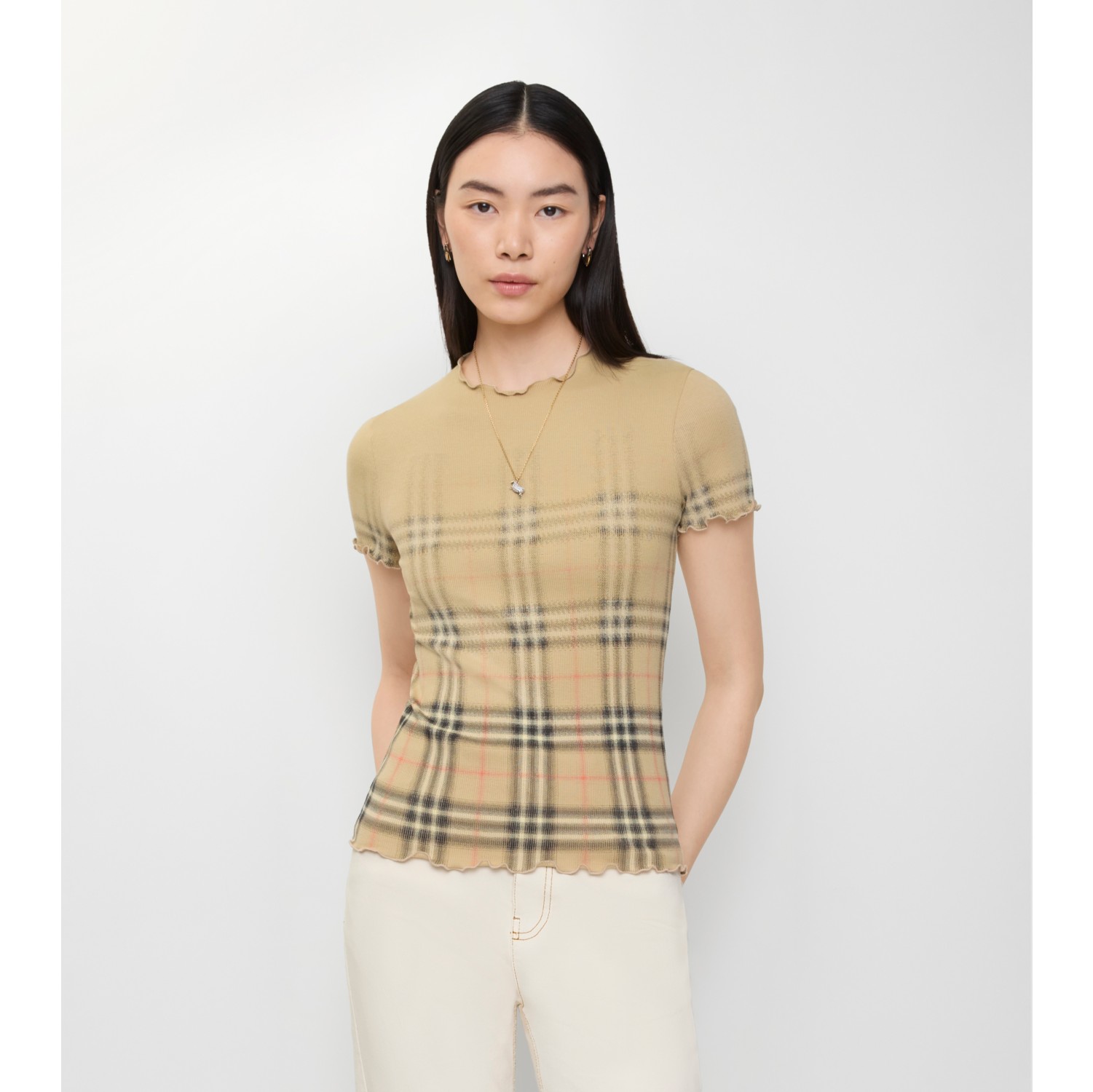 グラデーションチェック ストレッチコットン トップ