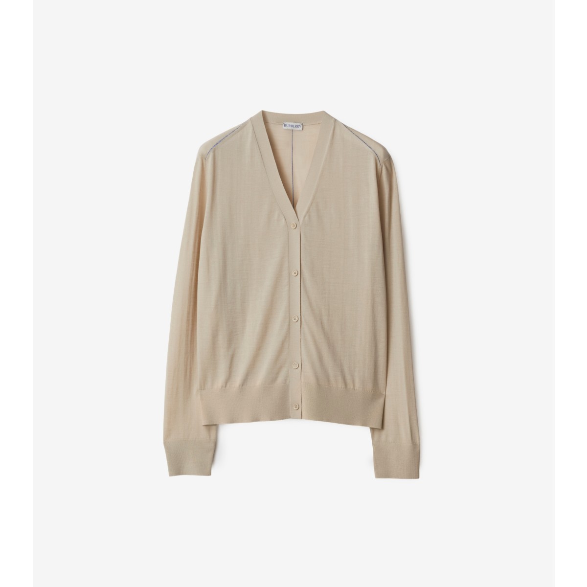 Burberry V-neck Wool Cardigan In Oat
