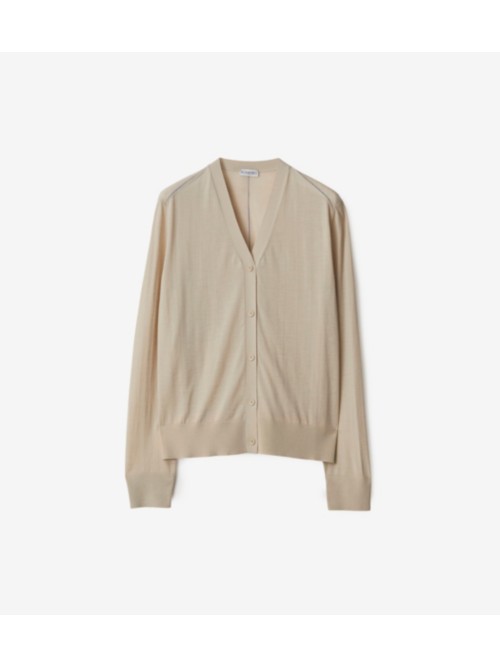 Burberry V-neck Wool Cardigan In Oat