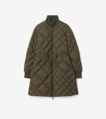 Check-stitch Nylon Danesbury Puffer Coat in Marsh green - Women | Burberry® Official
