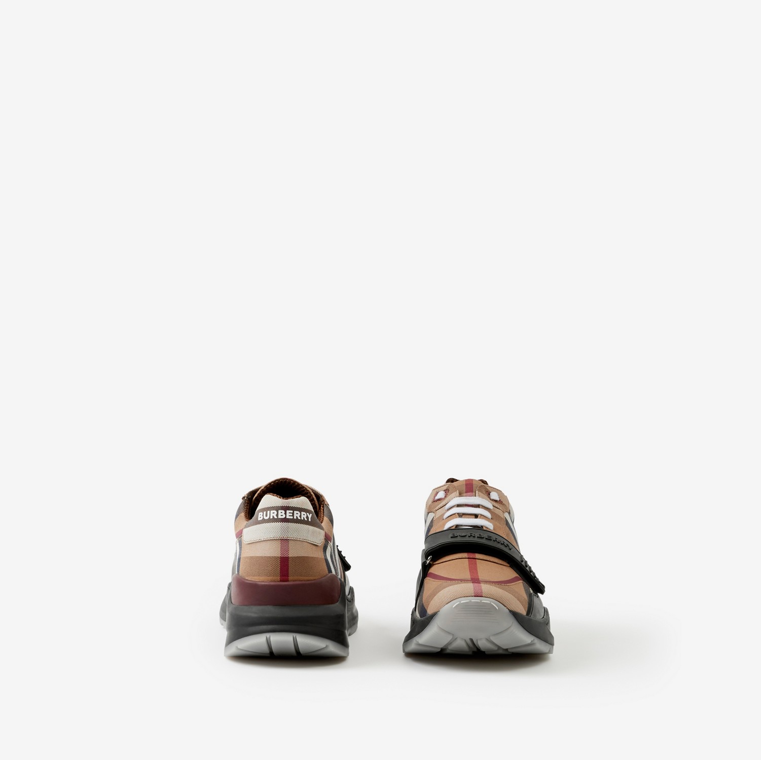 格纹棉质运动鞋 (桦木棕) - 男士 | Burberry® 博柏利官网