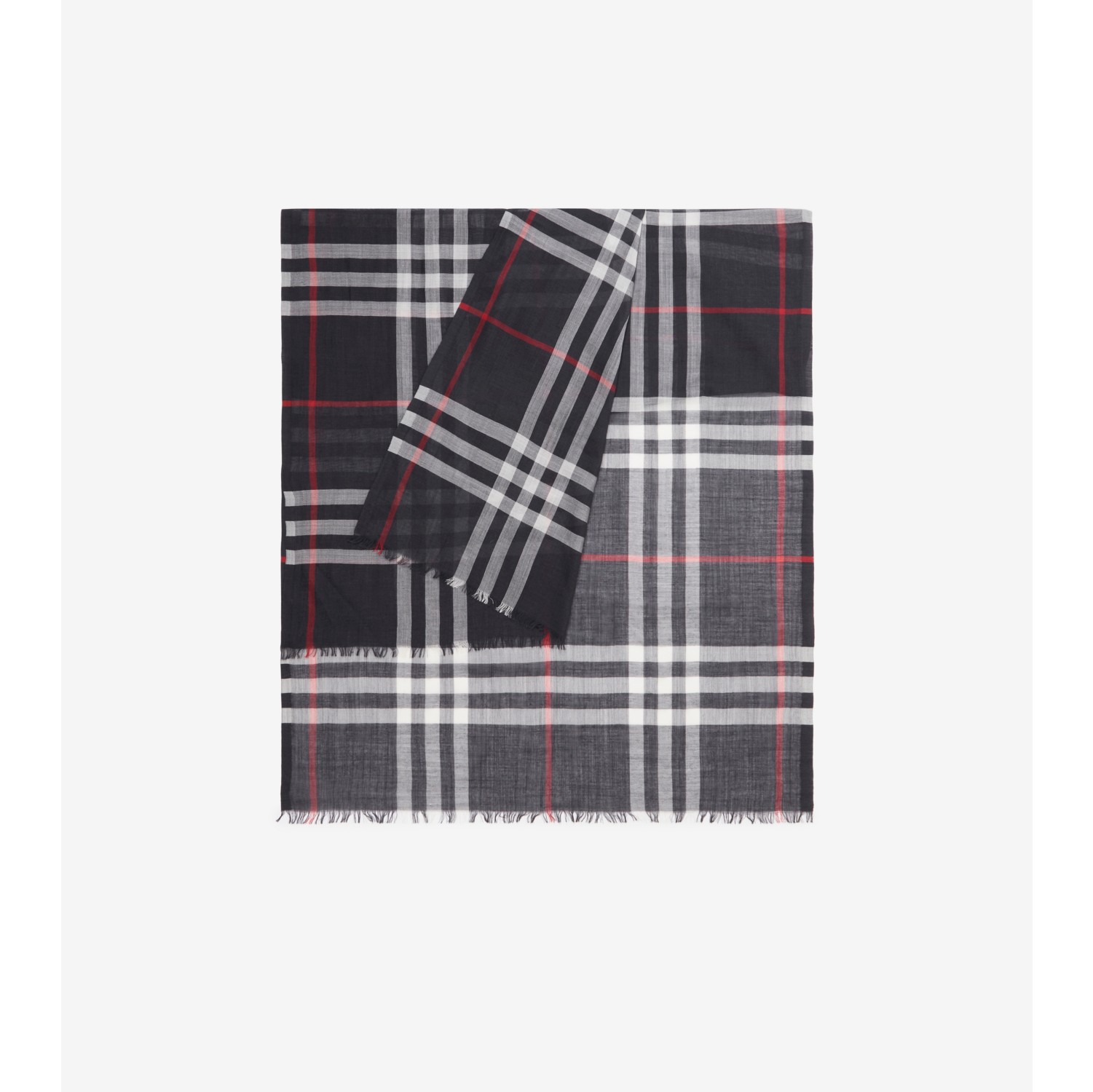 Check Wool Silk Scarf in Navy Burberry Official