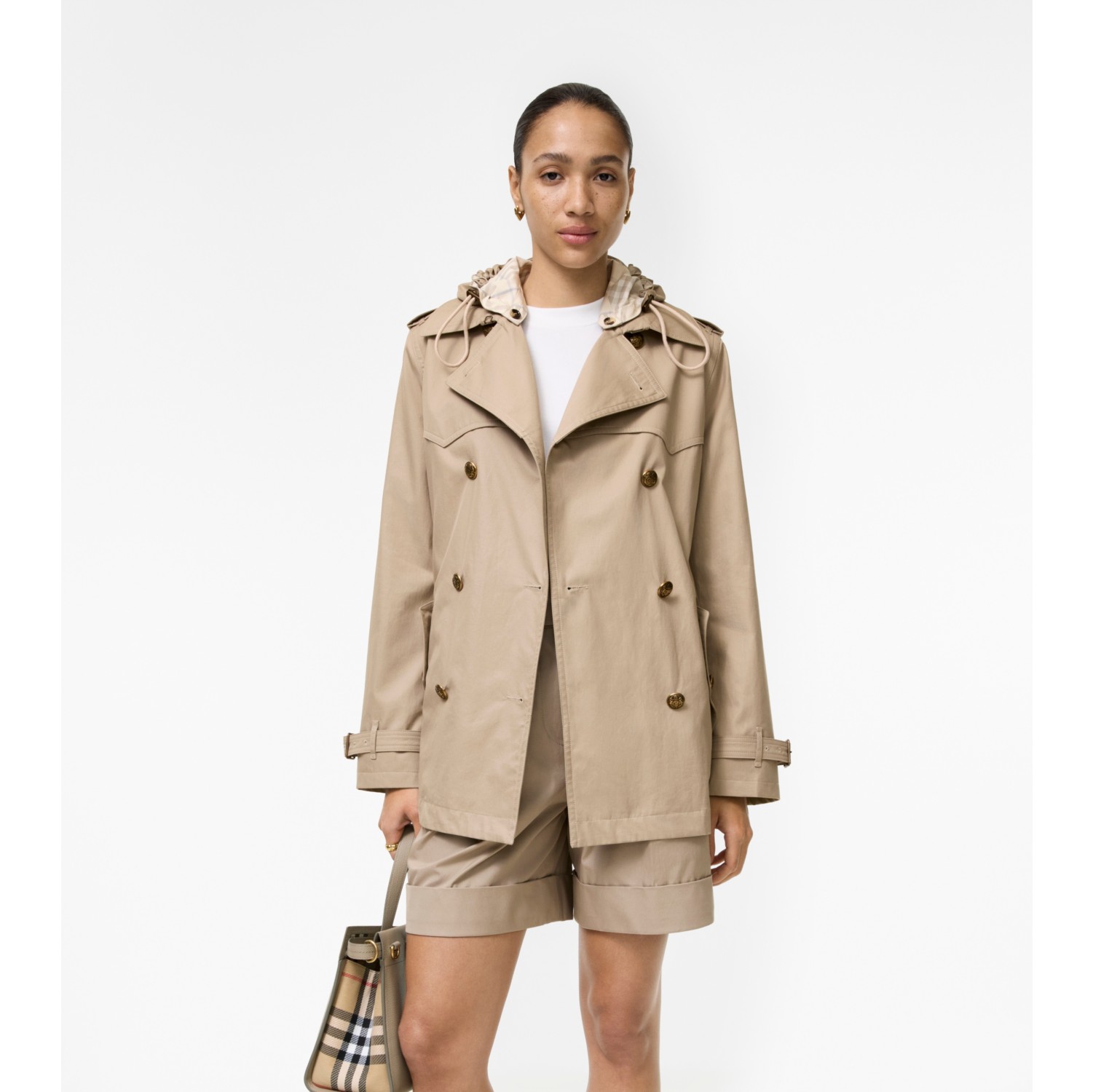 Short Tropical Gabardine Foxfield Trench Coat in Saltmarsh beige - Women | Burberry® Official